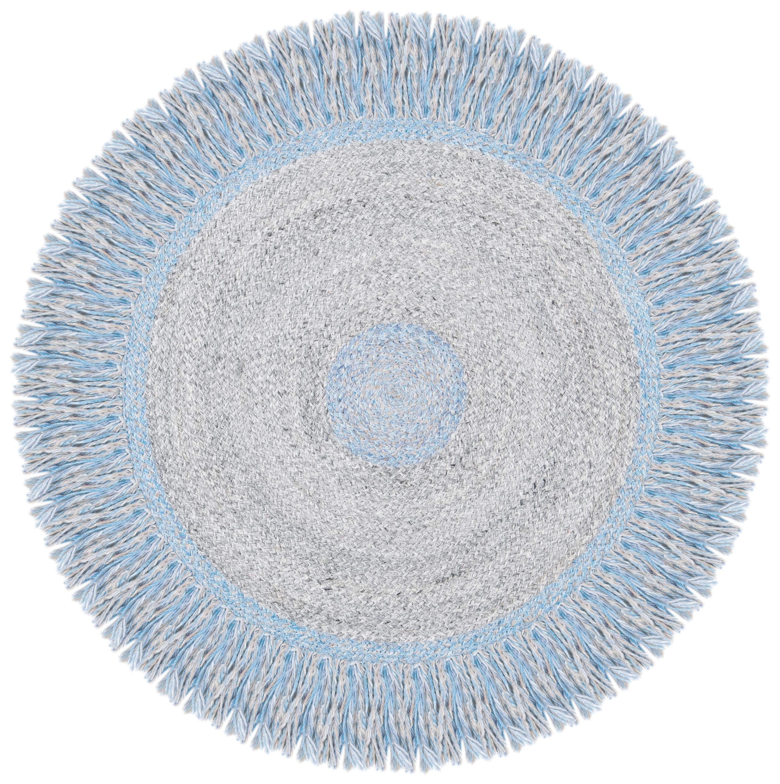 SAFAVIEH Cape Cod Collection 3' Round Blue & Grey Handmade Fringe Area Rug - Perfect for Living Room, Bedroom & Nursery Decor