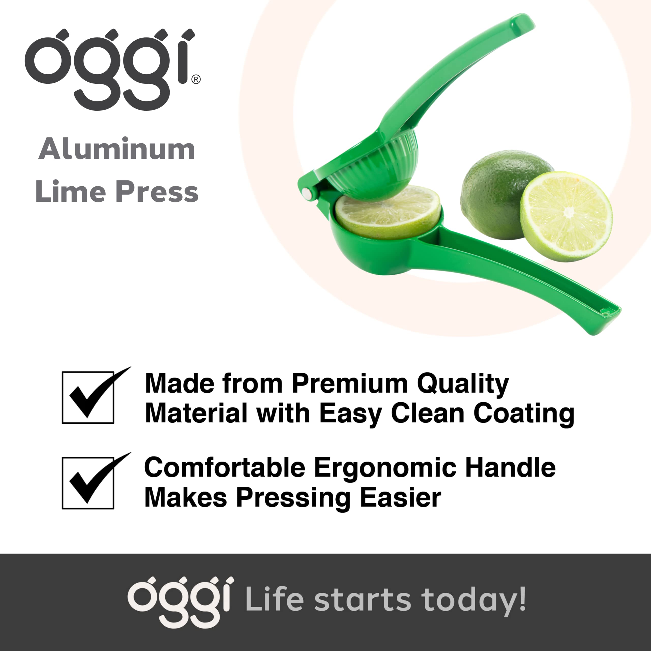 Oggi Citrus Press - Manual Juicer for Oranges, Lemons & Limes - Heavy Duty Stainless Steel Squeezer with Non-Slip Base - Perfect for Cocktails, Fresh Juice & Healthy Drinks - Standard Size, Green