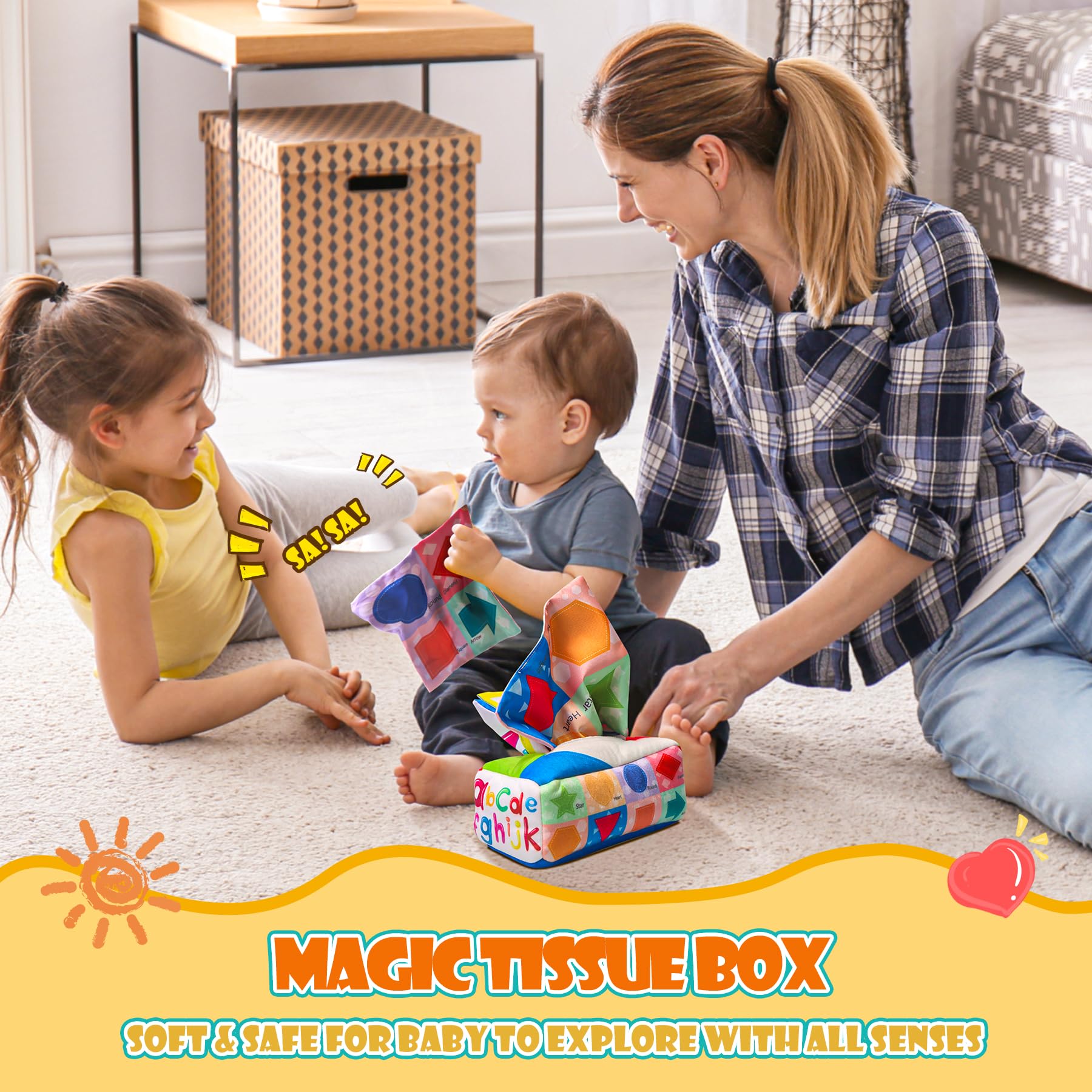 Montessori Wooden Sensory Toys for Babies 6-18 Months - 8 in 1 Educational Learning Set with Tissue Box Toy, Rainmaker & More - Perfect for Early Development, Daycare, and Home Play