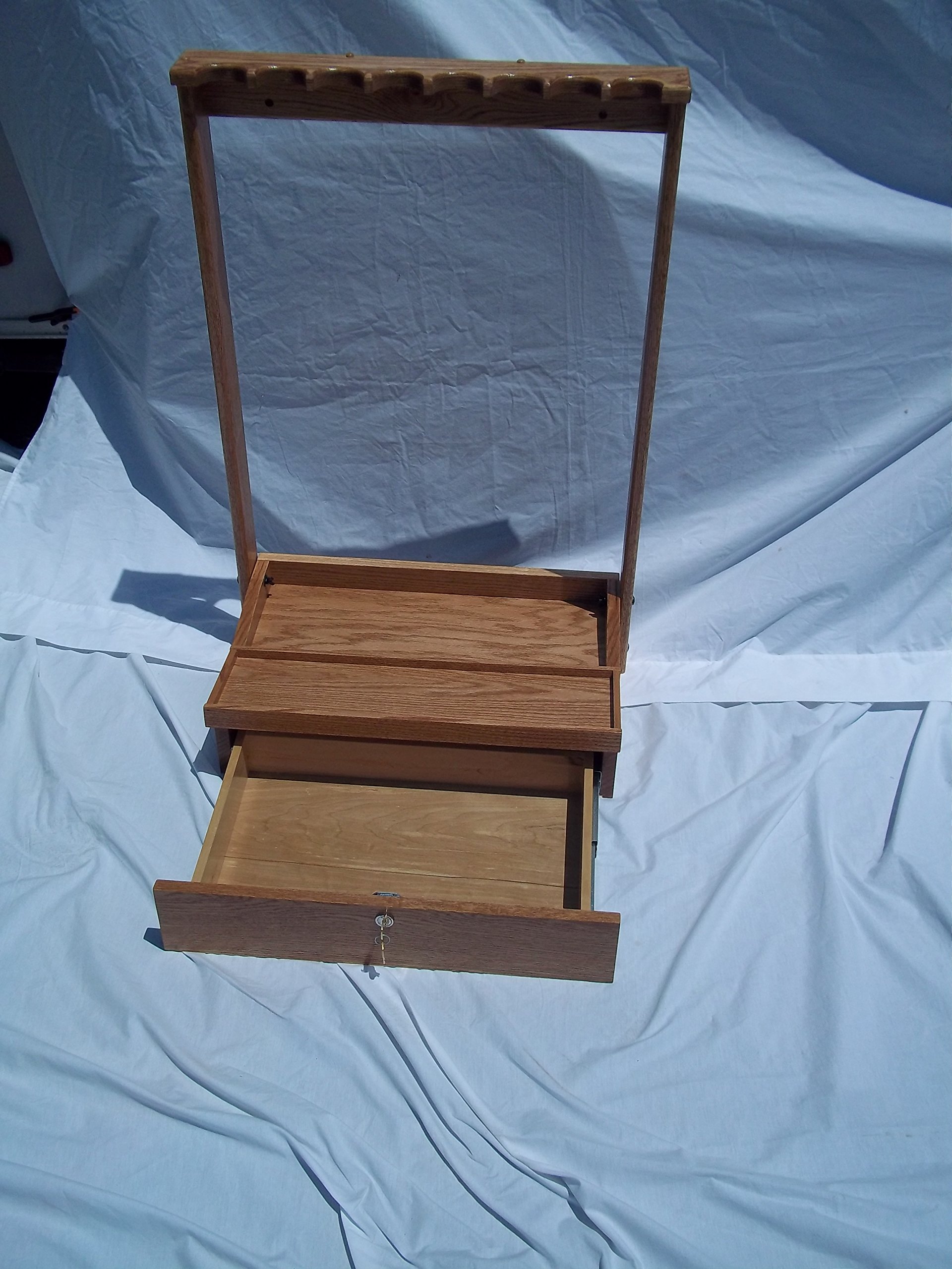 Handmade 8 Gun Rack with Locking Drawer - Natural Wood Finish for Secure Firearm Storage in Home, Cabin, or Hunting Lodge