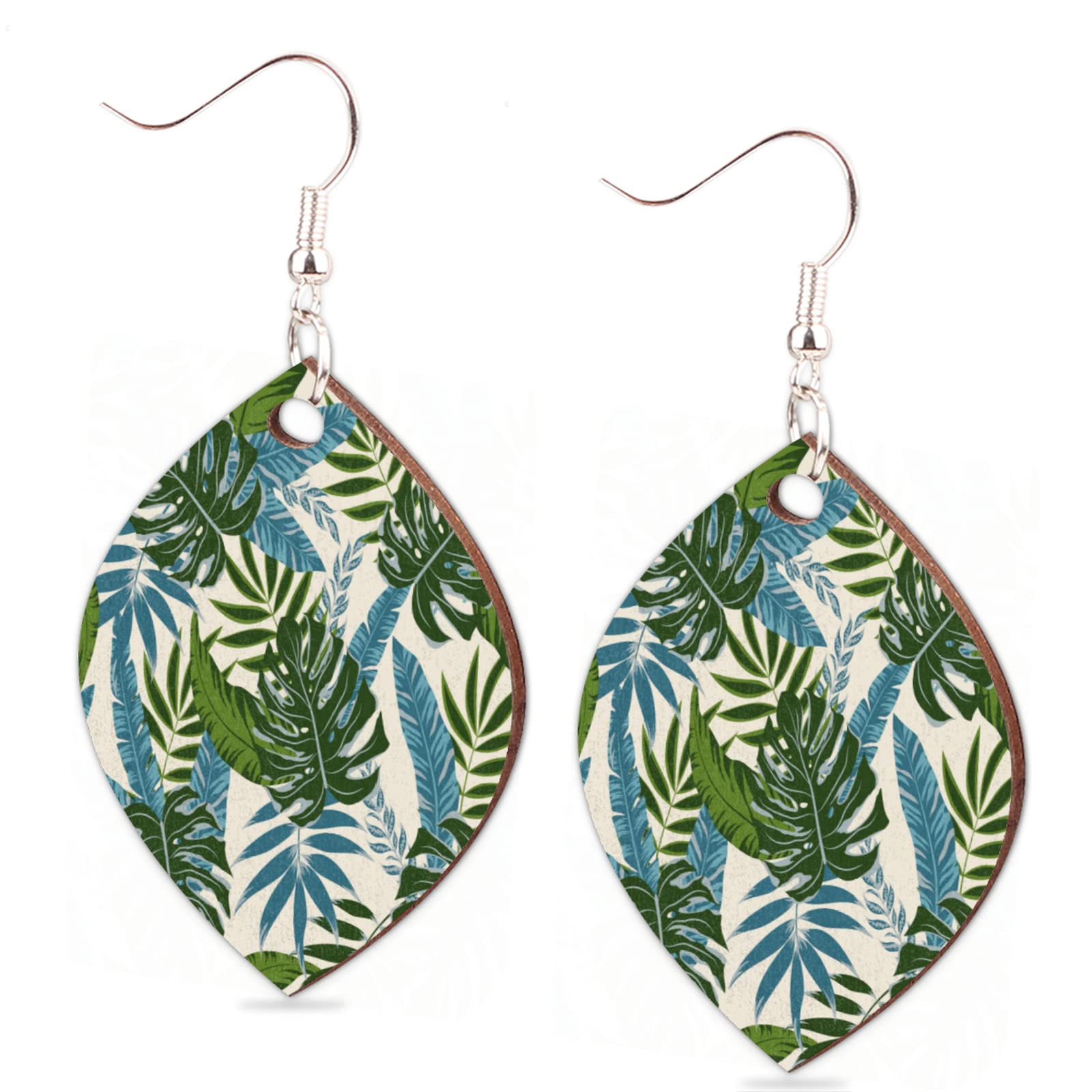 Lightweight Wooden Banana Palm Leaf Dangle Drop Earrings for Women - Tropical Leaf Shape Dangly Earrings - Perfect for Beach Vacations, Summer Parties & Boho Fashion