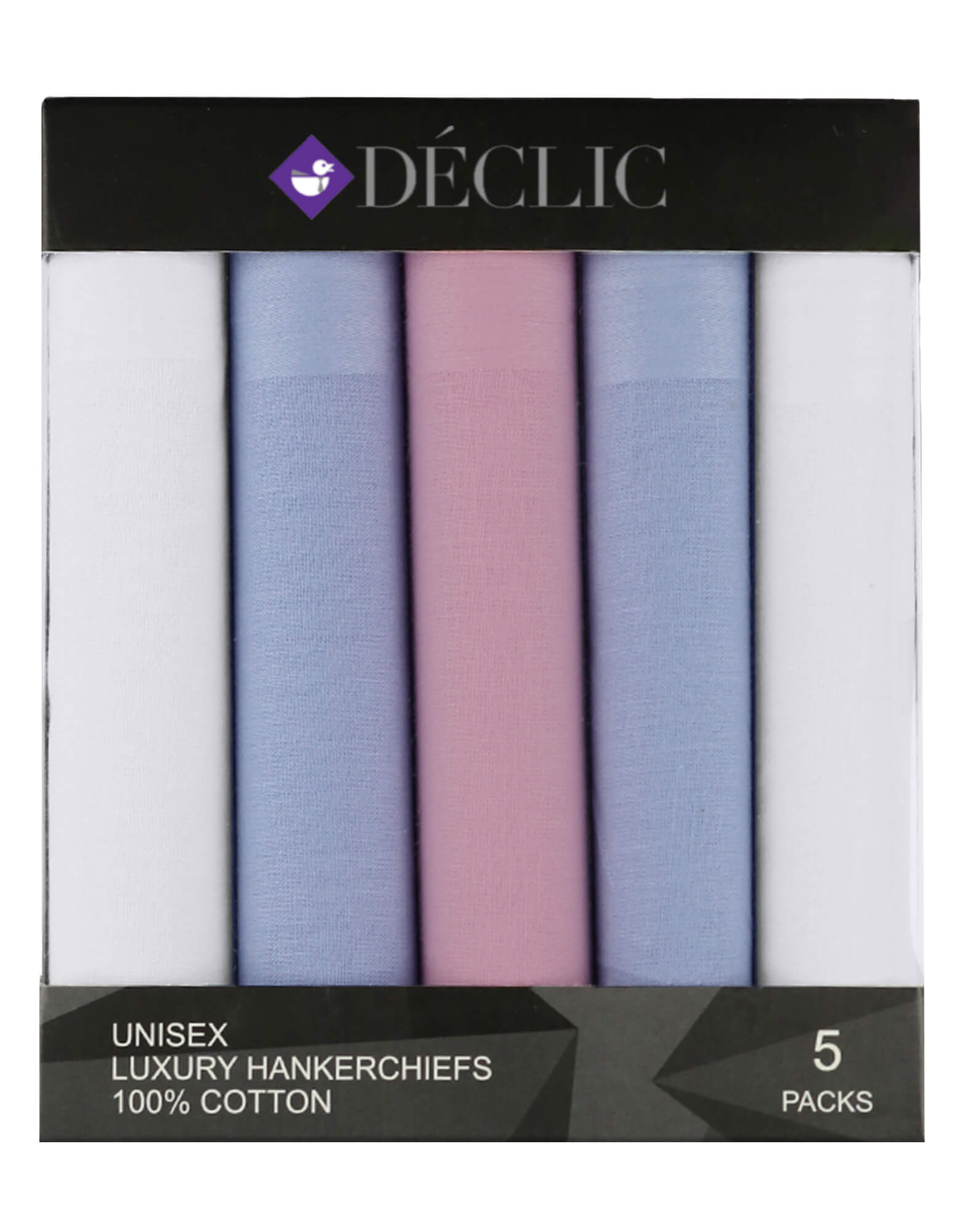 DÉCLIC 100% Cotton Handkerchiefs (5 Pack) - Soft & Breathable Classic Style for Men & Women - Perfect for Everyday Use, Weddings, and Formal Occasions