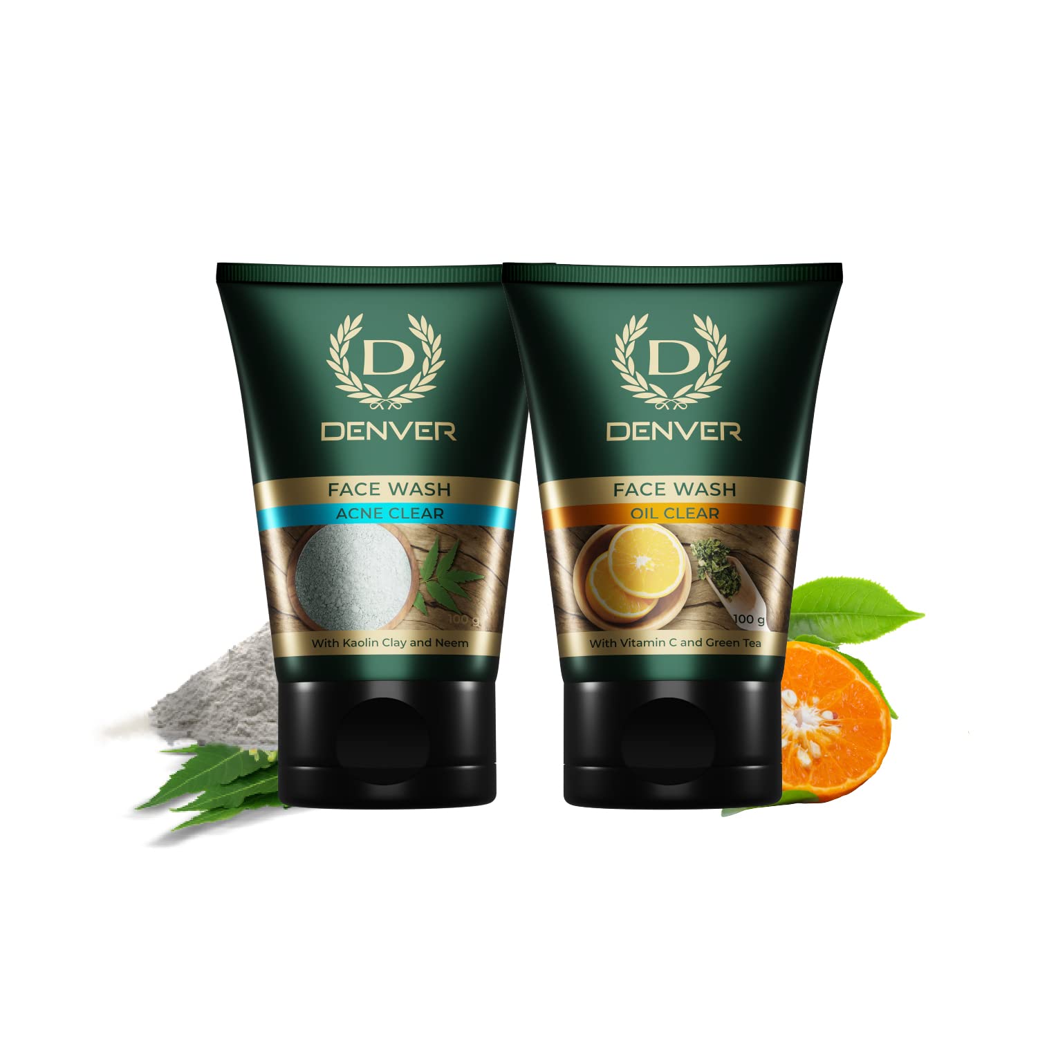DENVER Oil Clear + Acne Control Face Wash (Pack of 2) - 100GM Each | Oil-Free Cleansing Gel for Men to Remove Acne, Lighten Dark Spots & Prevent Breakouts | Perfect for Daily Skincare Routine & Travel