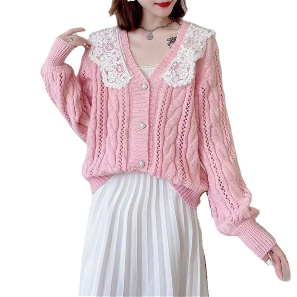 Women's Soft Knit V-Neck Button Down Cardigan - Long Sleeve Loose Korean Style Sweater for Work, Office & Casual Outfits