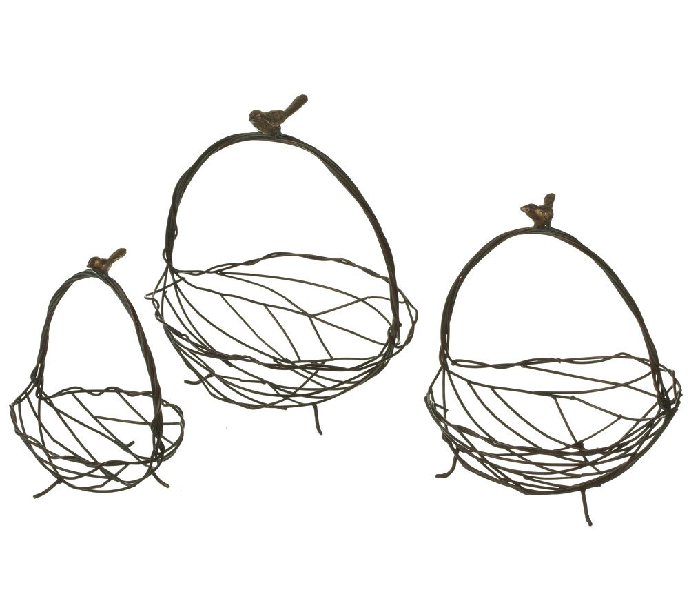 Midwest CBK Bird and Twig Nested Basket Set of 3 - Handmade Cast Iron Decorative Baskets for Home Decor, Kitchen Storage, and Rustic Farmhouse Style