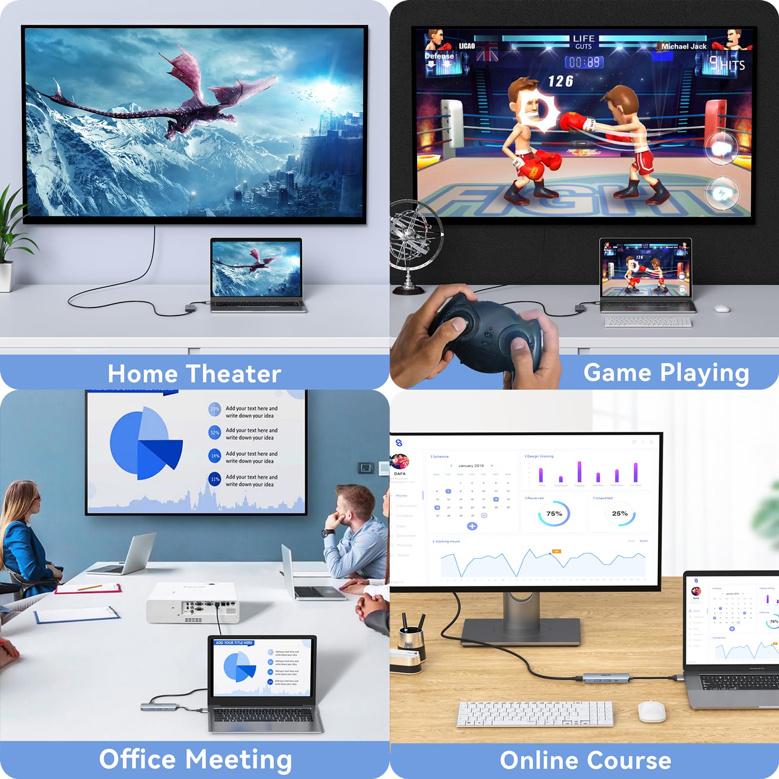USB C Docking Station for MacBook Pro & Air - Dual HDMI 4K@60Hz, 3 USB 3.0 Ports, SD/TF Card Reader, 100W PD - Perfect for Home Office & Remote Work with Dual Monitor Setup