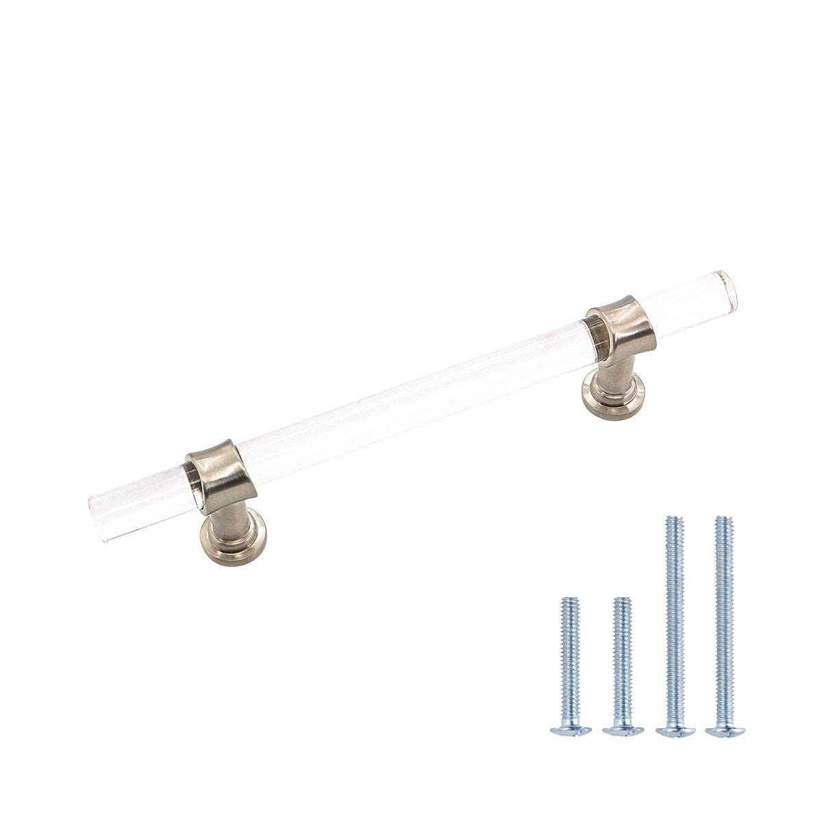 30 Pack Brushed Nickel Cabinet Pulls - 4 Inch Hole Centers, Solid Acrylic Handles with Zinc Alloy Base for Kitchen Drawers & Cabinets (LS9165SNB102) - Perfect for Modern Home, Office & RV Furniture Upgrade