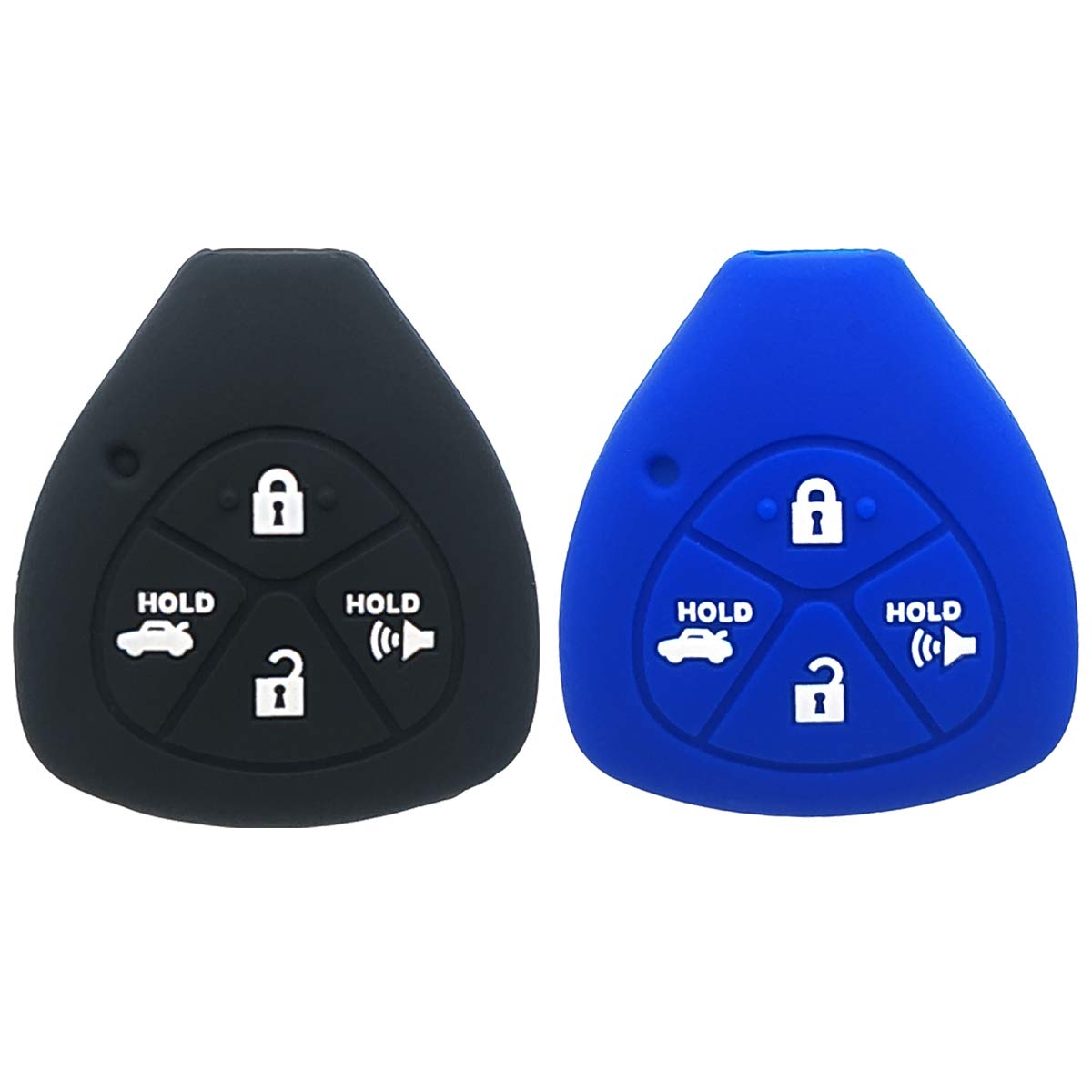 2Pcs Silicone Key Fob Cover for Toyota Camry, Avalon, Corolla, Matrix, Land Cruiser - 4 Button Smart Remote Key Protector (Black & Blue) | Durable, Anti-Scratch, Waterproof | Perfect for Daily Use, Travel & Outdoor Activities