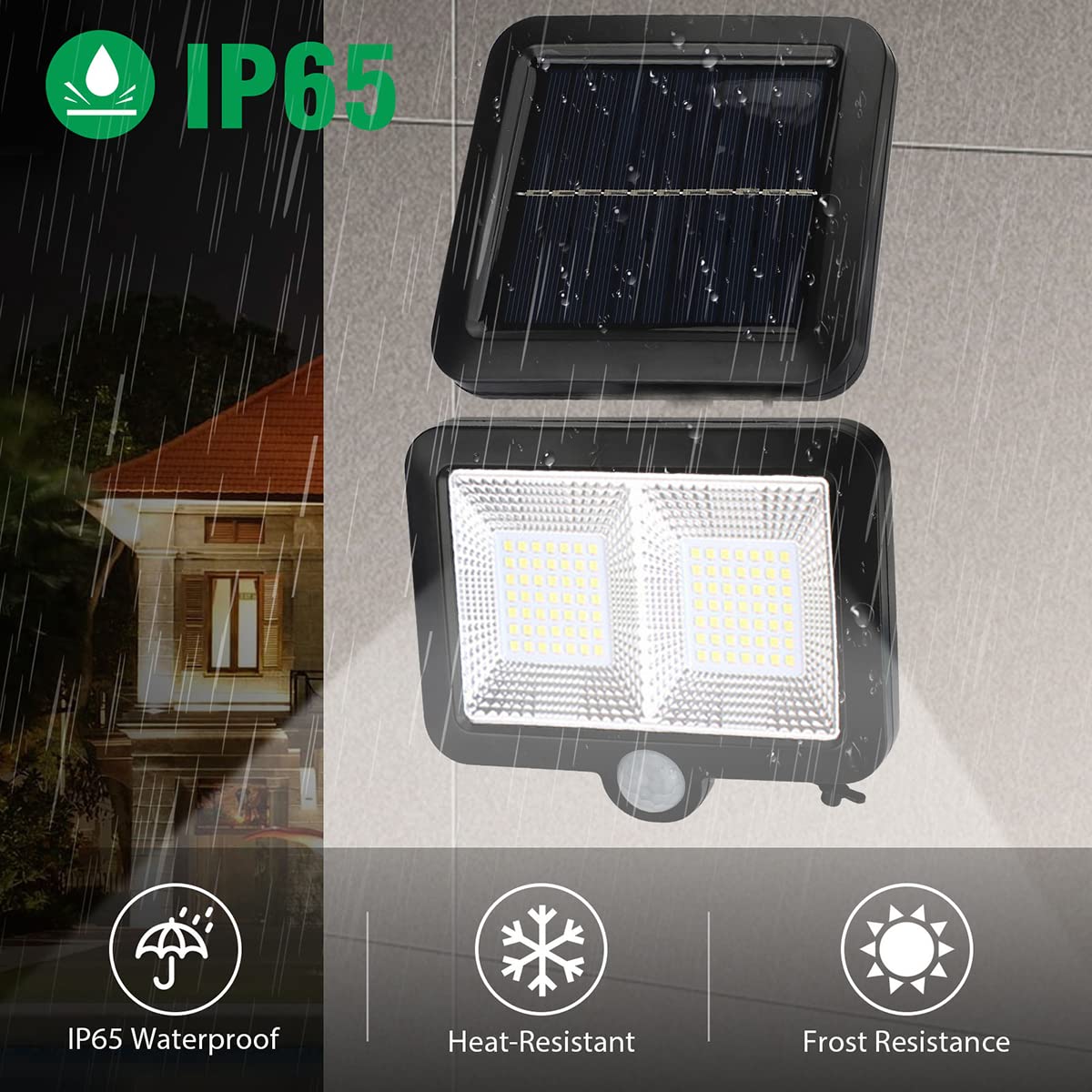 98 LED Solar Flood Lights with Motion Sensor & 16.5ft Cable - IP65 Waterproof Outdoor Security Lighting for Front Door, Backyard, Garage, Patio, Garden - Perfect for Home Security & Landscape Illumination
