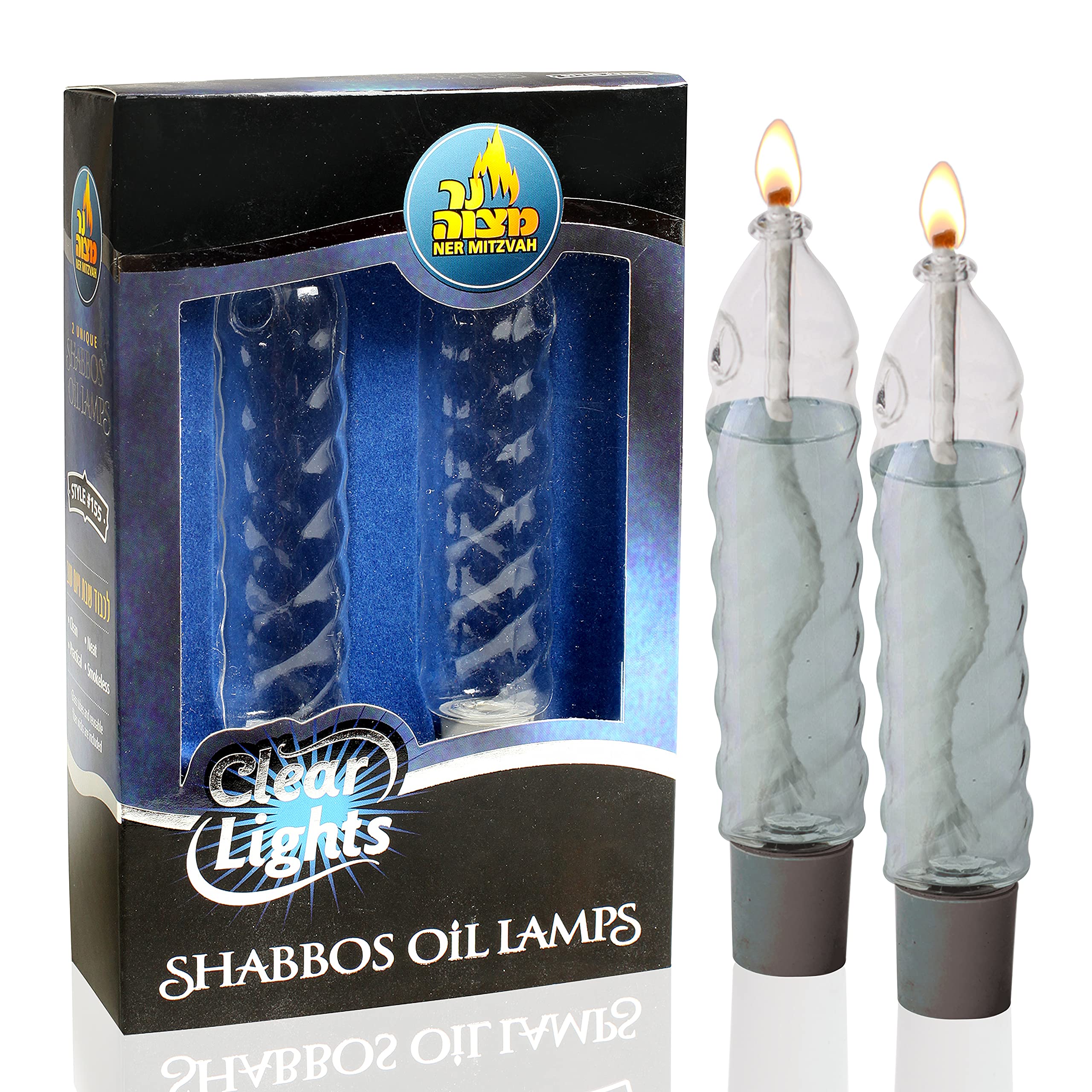 Twisted Shabbat Candle Holder Cup & Wick Set - 2 Pack Glass Paraffin Candle Holders (4”H/10cm) - Fits All Standard Candlesticks & Lamp Oils - Mess-Free Refill - Perfect for Jewish Holidays, Sabbath Celebrations & Home Decor