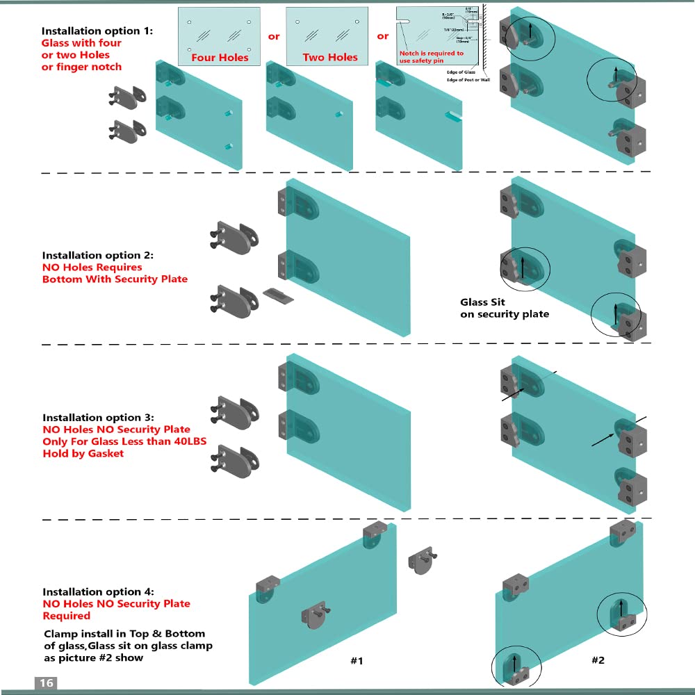 45x45mm Stainless Steel Square Glass Clamp - 1/4