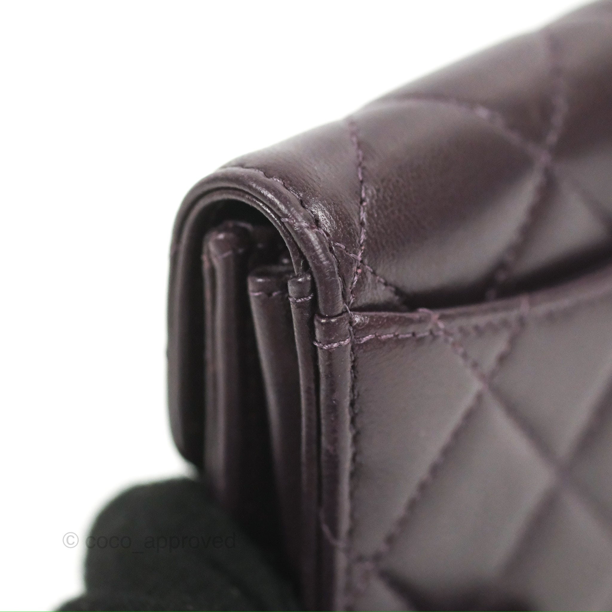Chanel Classic Flap Coin Purse - Dark Purple Lambskin Leather with Silver Hardware | Luxury Small Wallet for Women, Perfect for Parties & Evening Events