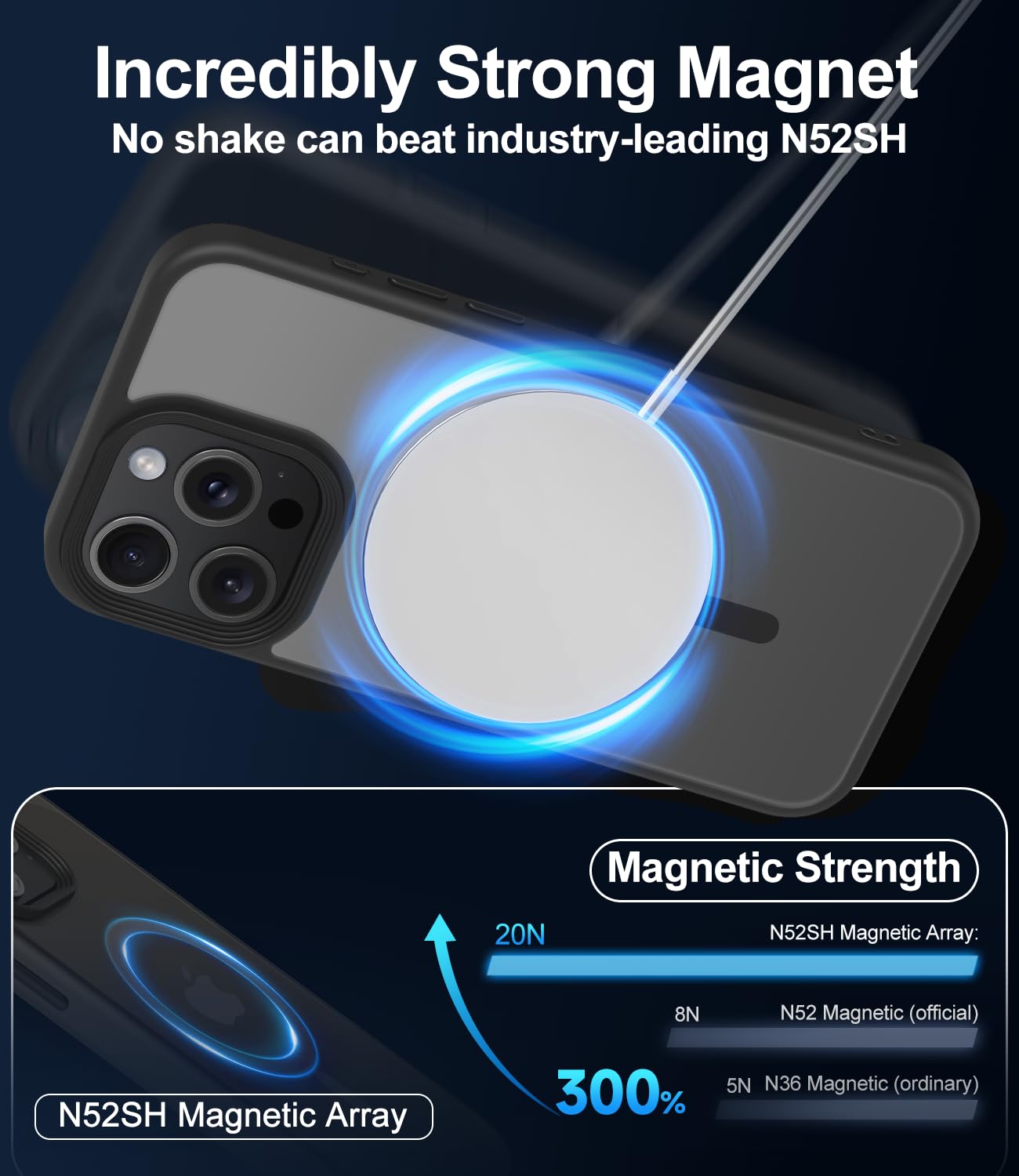 Mootobo iPhone 15 Pro Case 6.1 inch - 4-in-1 Magnetic Case with Built-in 2 HD Screen Protectors & Lens Protector | Magsafe Compatible Wireless Charging | Shockproof Protective Cover for Everyday Use, Travel & Outdoor Activities - Black