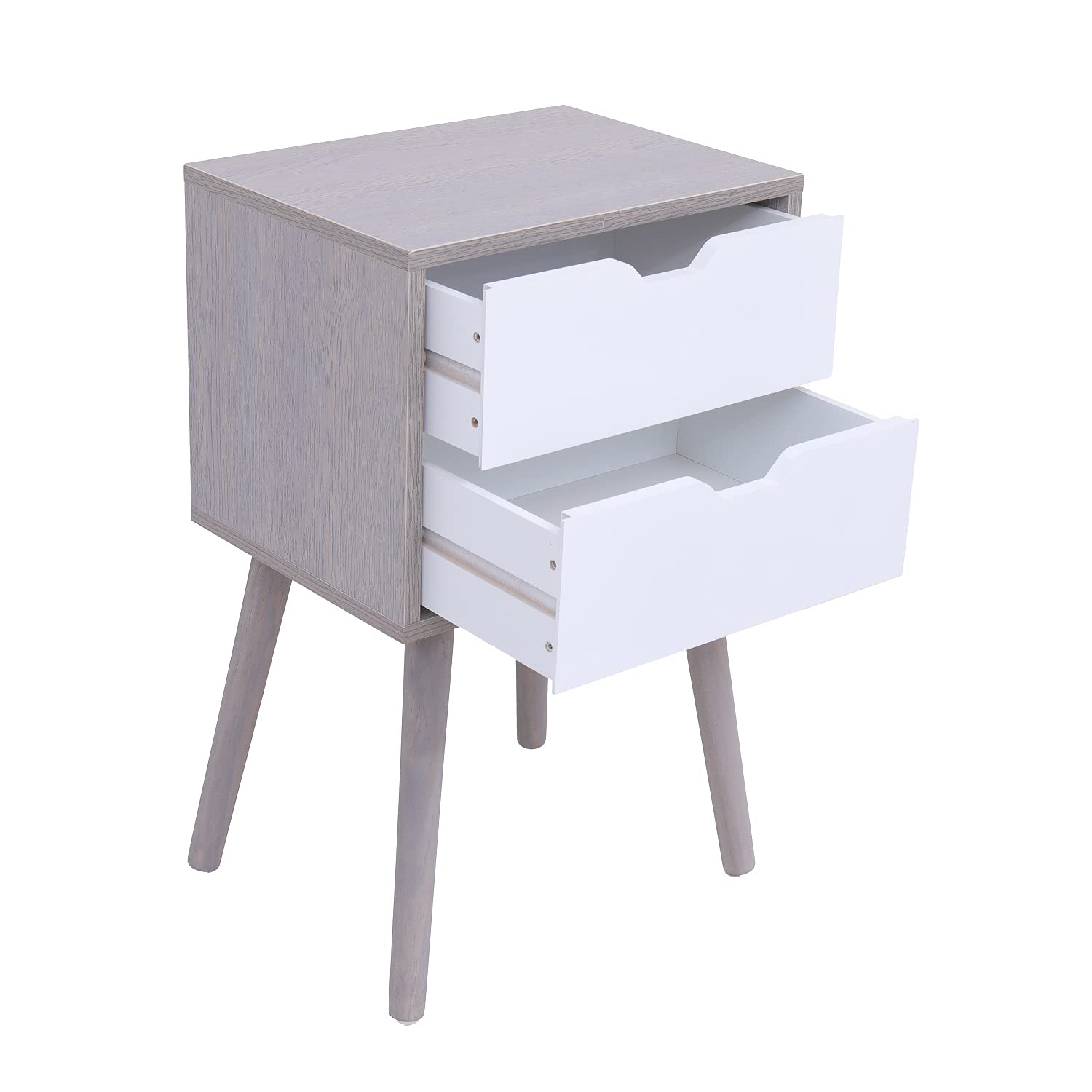 Modern Nightstand Set of 2 - Mid-Century Bedside Tables with 2 Drawers & Solid Wood Legs, Storage Cabinet for Bedroom & Living Room Furniture (Grey) - Perfect for Small Spaces, Guest Rooms & Apartment Decor