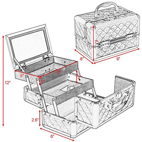 Giantex Portable Mini Makeup Train Case with Mirror & Adjustable Dividers - Professional Cosmetic Organizer Box with 2 Trays for Travel, Home Vanity & Salon Use