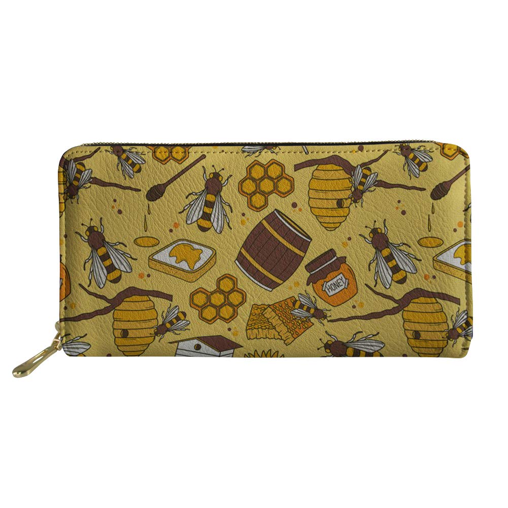 GIFTPUZZ Yellow Bee Pattern Women's Wallet - Fashion PU Leather Clutch Purse with Zip Around Closure, Card Slots & Coin Pocket - Waterproof Travel Handbag for Shopping, Daily Use & Gift Giving