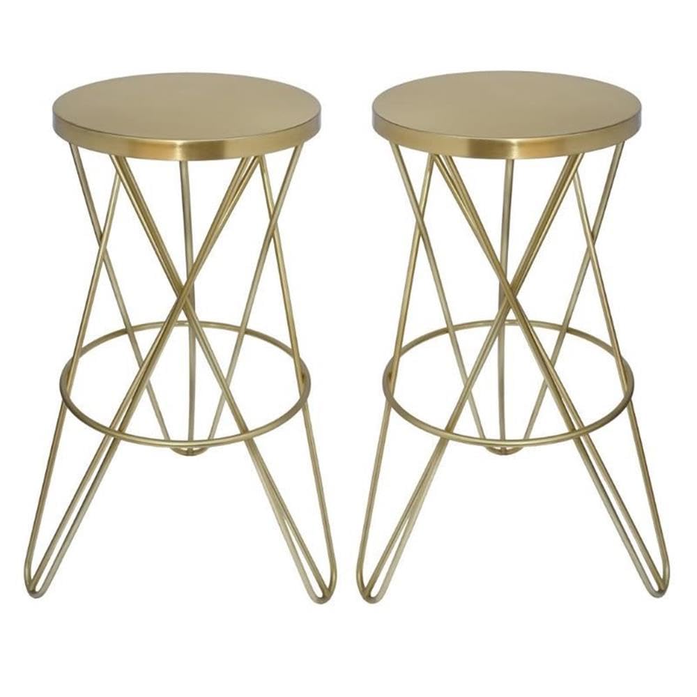 Brushed Gold Iron Barstool Set of 2 - Modern Kitchen Island & Counter Height Stools for Dining & Breakfast Nook - Home Square Furniture