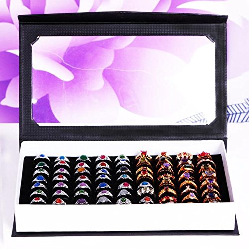 72 Slot Velvet Jewelry Organizer Box - High-Grade Ring & Earring Display Case for Storage (Black, One Size) | Perfect for Jewelry Shops, Wedding Rings, Travel & Home Organization