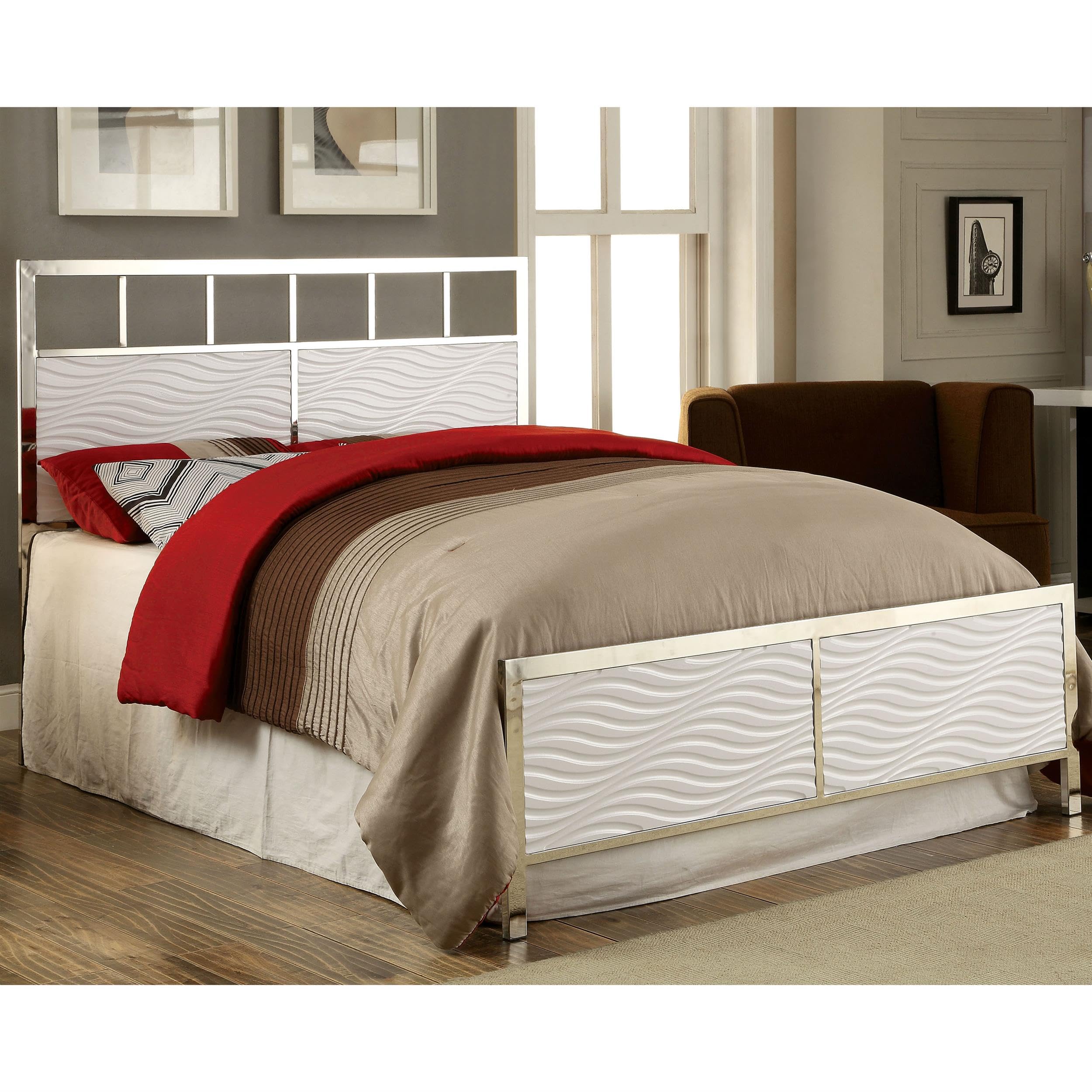 Furniture of America Cepher Wood King Size Headboard and Footboard Set in White - Perfect for Master Bedroom Decor & Modern Farmhouse Style