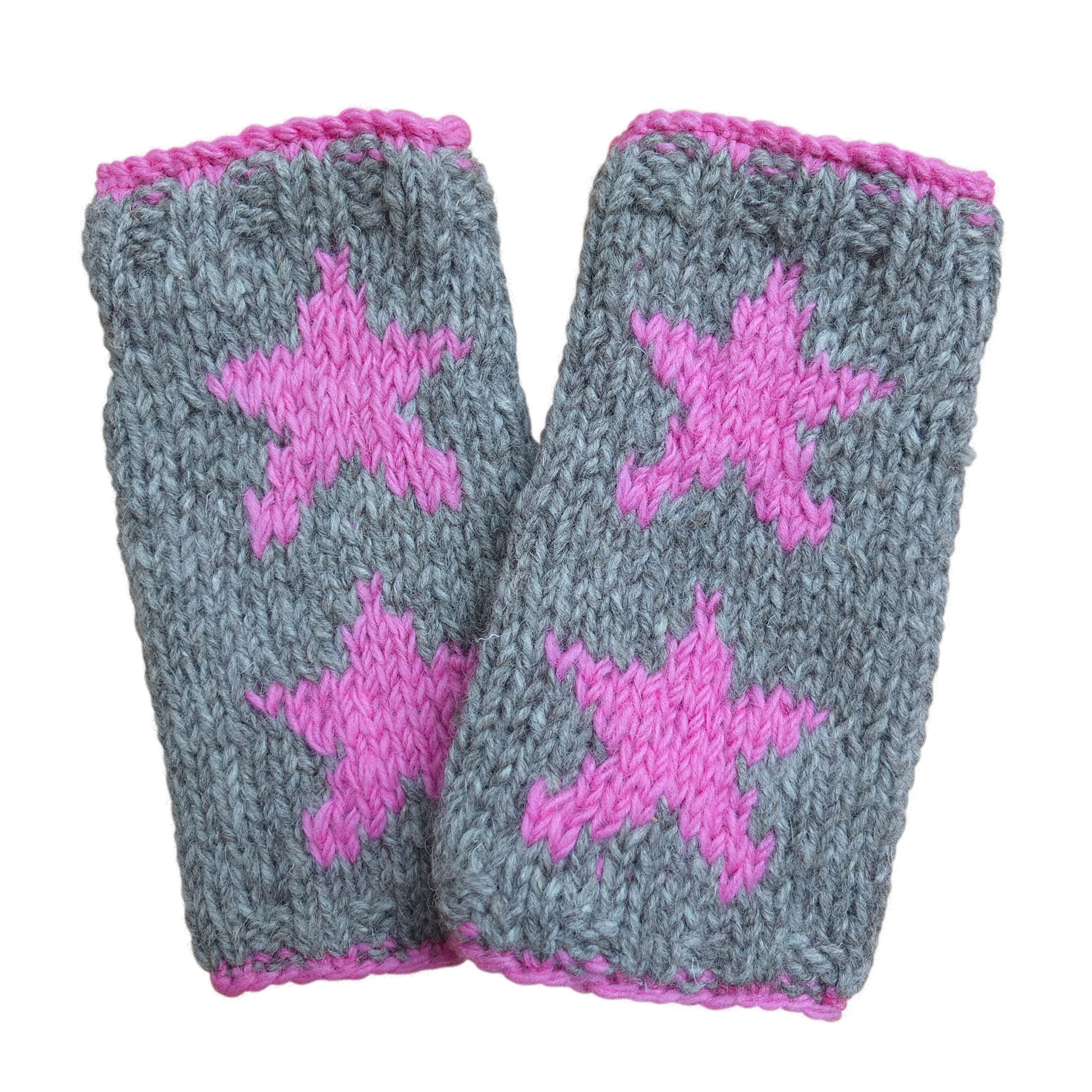 Pachamama Women's Wool Wrist Warmers - Fleece Lined Hand Knitted Star Design - One Size Fits Most - Extra Warm Fair Trade Gloves for Winter, Outdoor Activities & Cold Weather Fashion