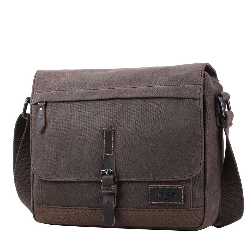 TRP0443 Troop London Heritage Canvas Leather Messenger Bag - Stylish Laptop & Tablet Friendly Travel Bag for Work, School & Daily Commute