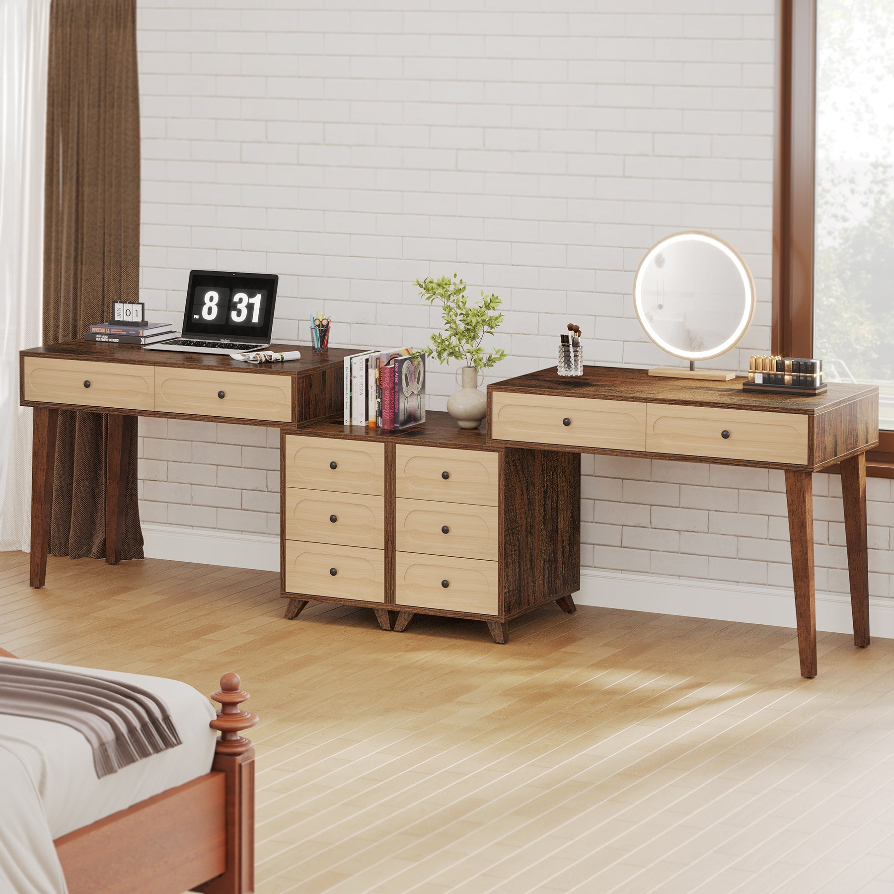 5-Drawer Computer Desk with Reversible Cabinet - 51 Inch Study Writing Table for Home Office, Gaming & Workspace Organization