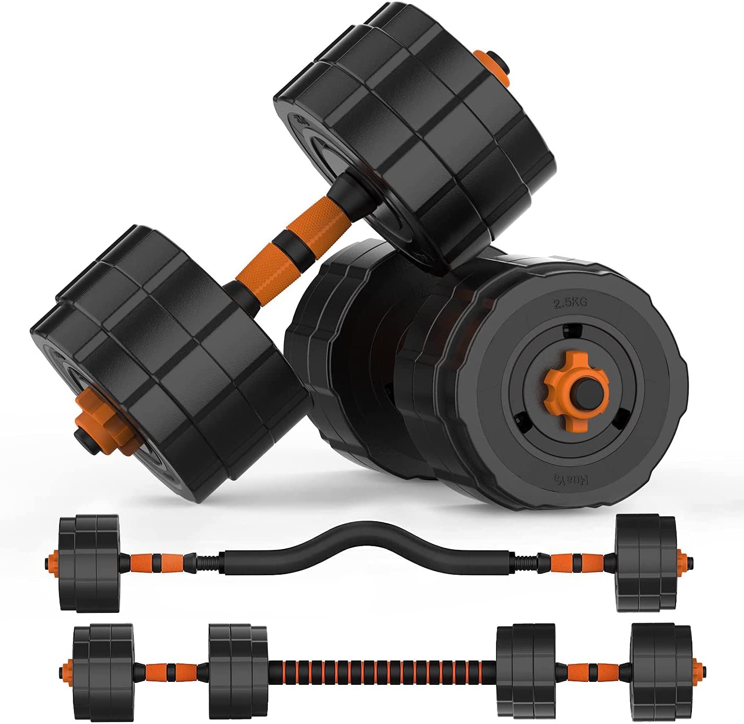 86 lbs BOSWELL 3-in-1 Adjustable Dumbbell & Barbell Set with Non-Slip Neoprene Grip - Home Gym Workout Equipment for Men & Women - Strength Training, Weight Lifting & Fitness Exercises for Home, Office or Garage Gym