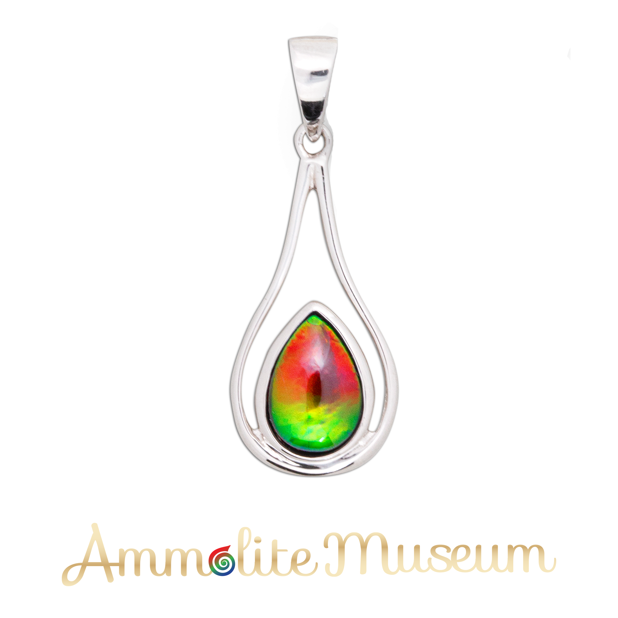 Authentic Ammolite Sterling Silver Teardrop Pendant Necklace | NAOMI Jewelry | Elegant Gift for Women, Birthday & Anniversary | Perfect for Formal Events & Special Occasions