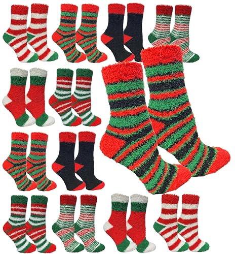 12 Pairs Striped Fuzzy Socks