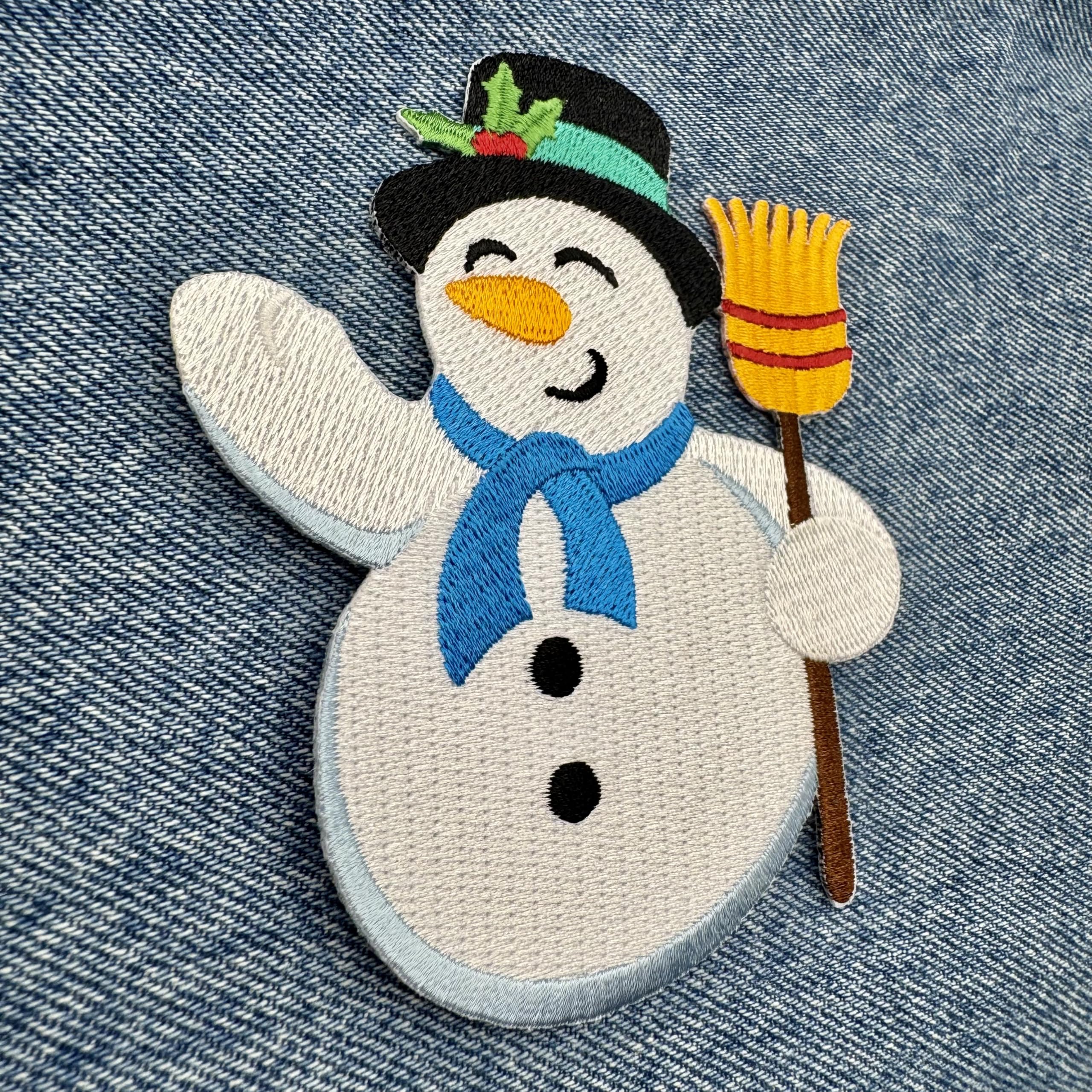 Snowman Iron-On Patch - Embroidered Christmas Applique for Winter Holiday Decor, DIY Crafts, and Festive Clothing Customization