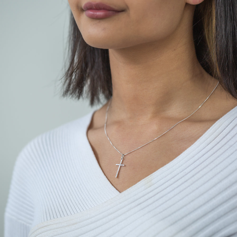 9ct White Gold Cross Pendant for Women - Elegant Religious Jewelry Gift for Baptism, Confirmation & Everyday Wear