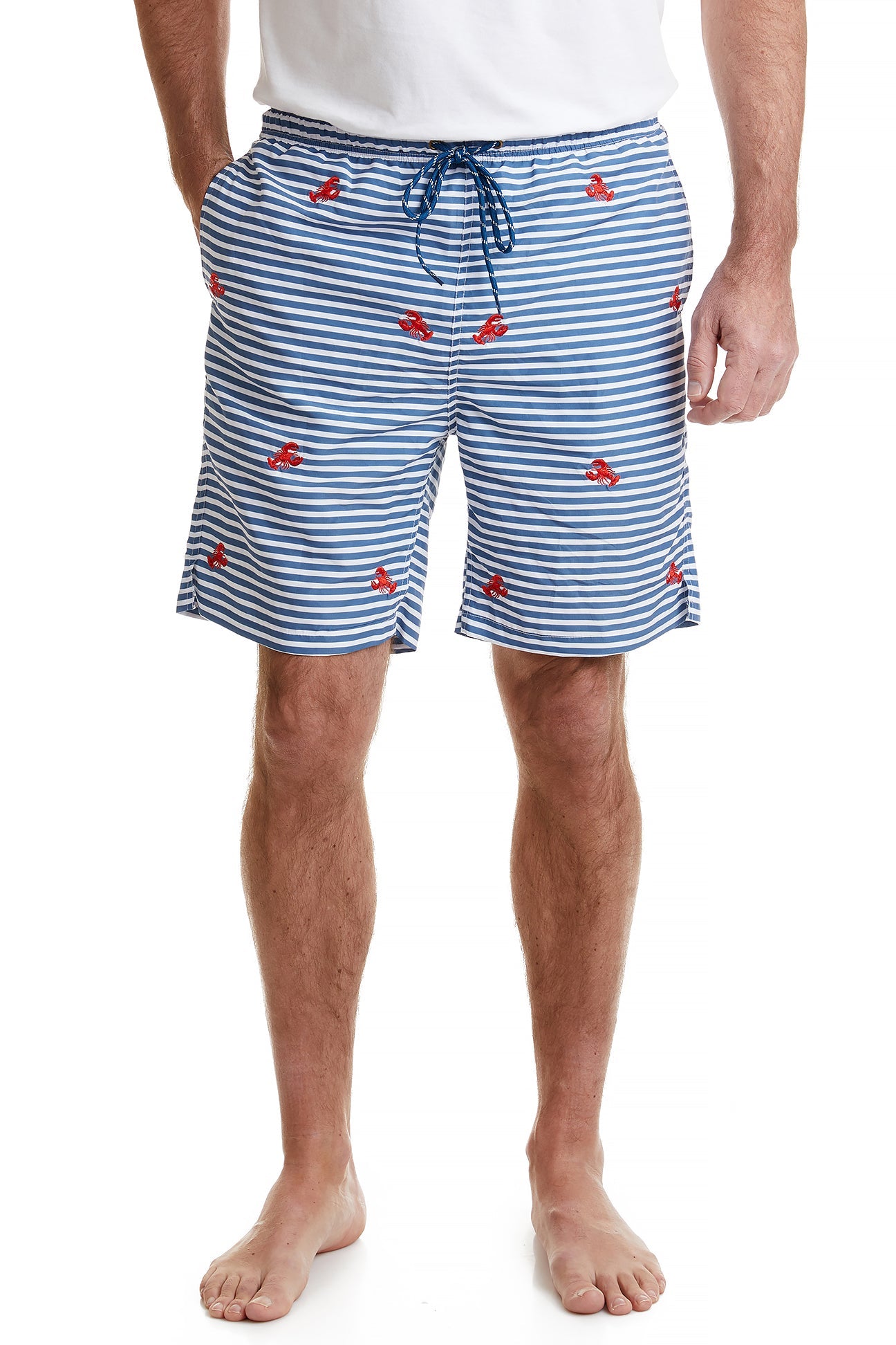 Sandbar Swim Suit Storm Stripe with Red Lobster - Women's Trendy Striped One-Piece Bathing Suit for Beach & Pool - Perfect for Summer Vacations, Swimming, and Water Sports