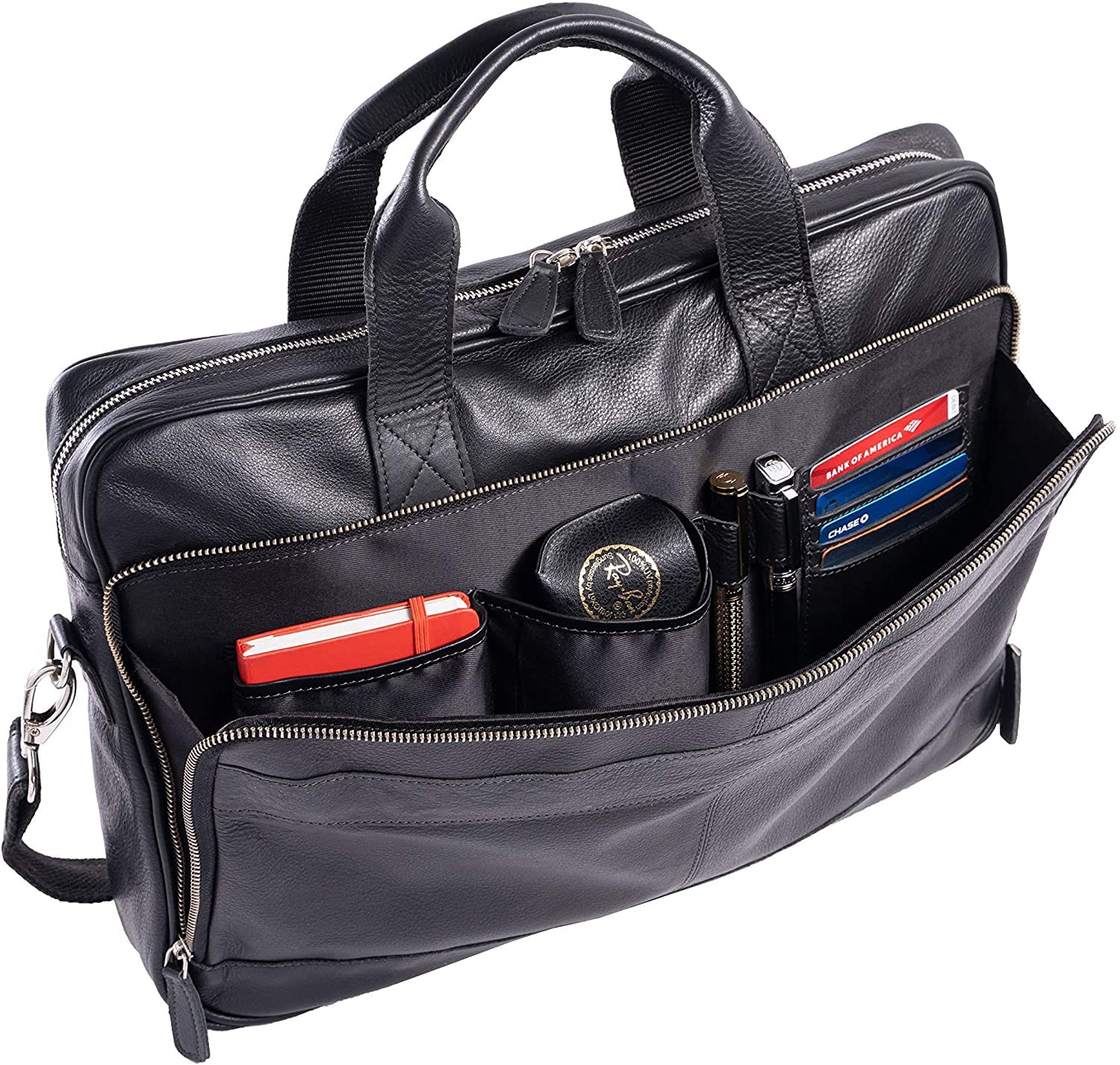 Premium 18 Inch Leather Laptop Briefcase for Men & Women - Stylish Messenger Bag for Office, Business & Travel - Durable Satchel Work Bag (Black) - Perfect for Professionals, Commuters & Business Trips