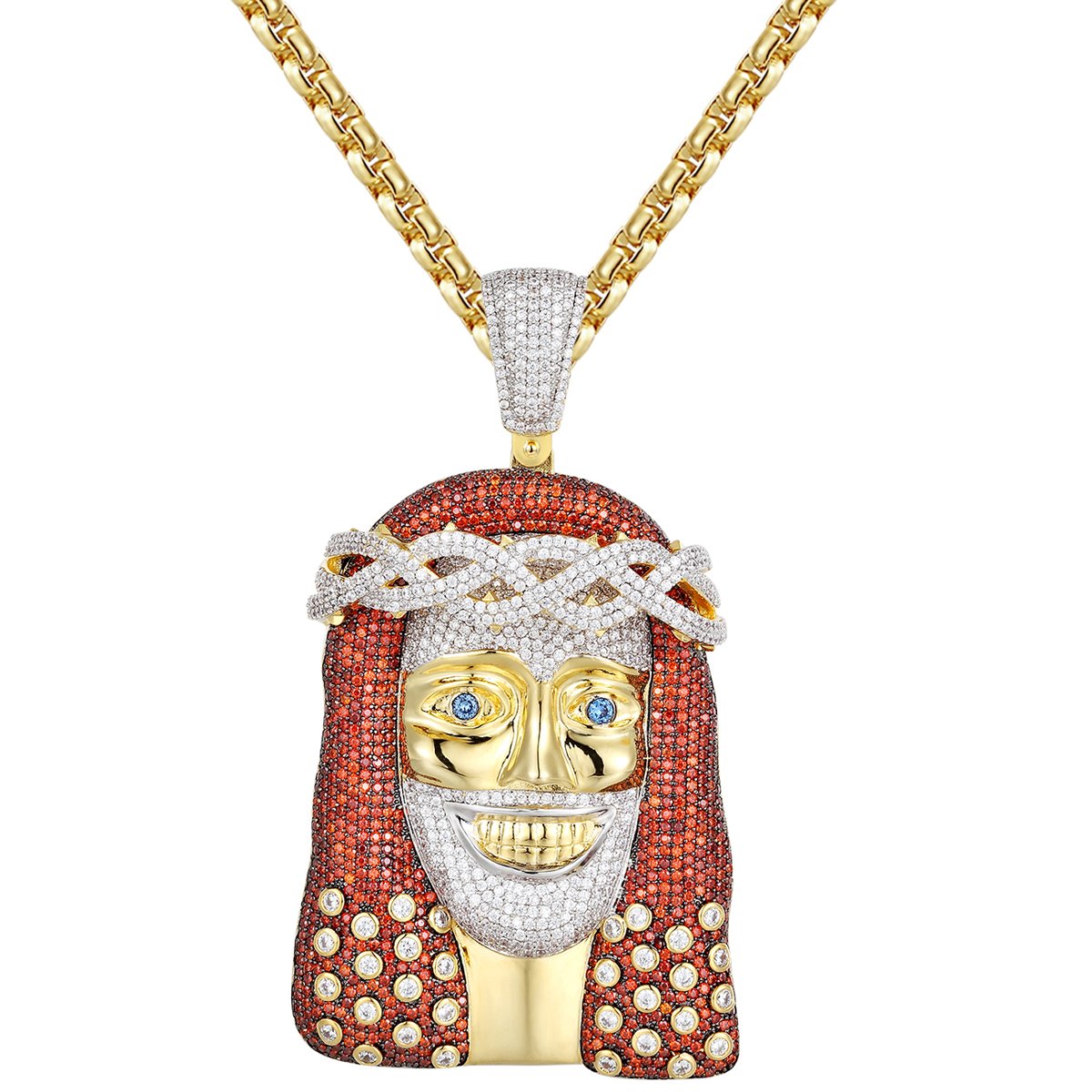 14K Gold Plated Jesus Face Pendant Necklace - Religious Cross Pendant for Women & Men - Perfect for Church, Baptism, Confirmation & Daily Faith Jewelry