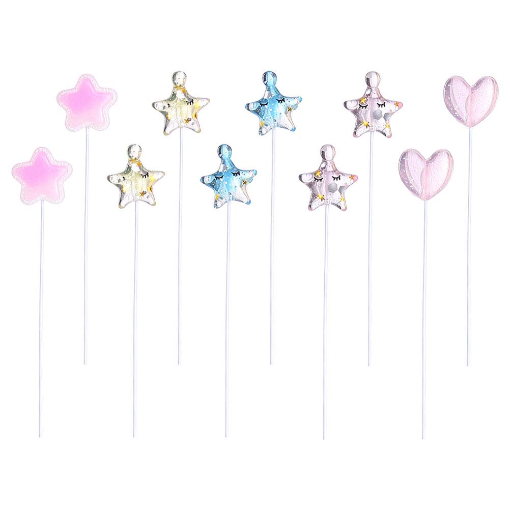 PRETYZOOM 25Pcs Star & Heart Cake Toppers - Premium Cake Decorations for Birthday Parties, Wedding Cakes, Baby Showers & Special Events - Reusable Cake Picks for DIY Dessert Decorating
