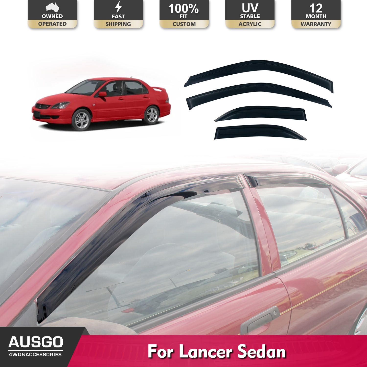 Weather Shields for Mitsubishi Lancer Sedan 1996-2003 | Rain Guards & Window Deflectors | Perfect for All-Weather Protection & Ventilation