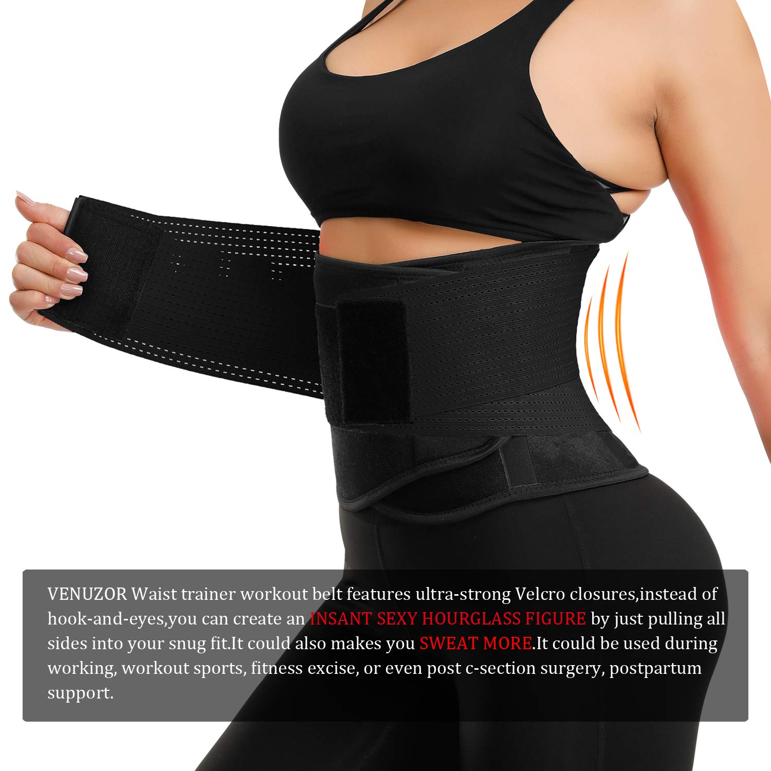 VENUZOR Waist Trainer Belt for Women - Slimming Body Shaper & Waist Cincher - Postpartum Recovery & Workout Girdle - Tummy Control Corset for Weight Loss & Gym Training (Black, Medium) - Perfect for Yoga, Fitness & Everyday Wear