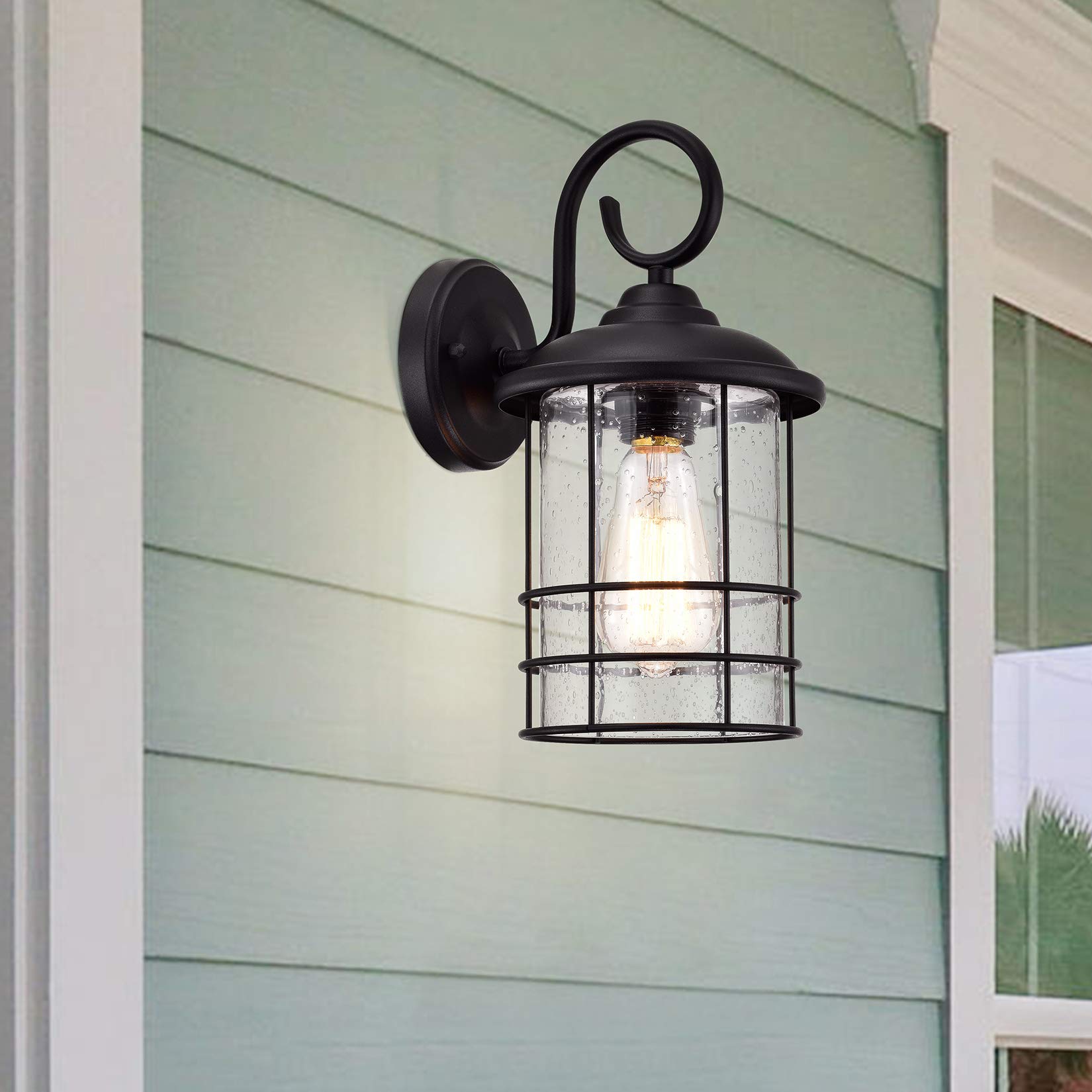 MICSIU Textured Black 12 Inch Outdoor Wall Sconce with Clear Seedy Glass - Waterproof Exterior Light Fixture for Porch, Entryway, Patio, Garage & Doorway - Perfect for Home Security and Landscape Lighting