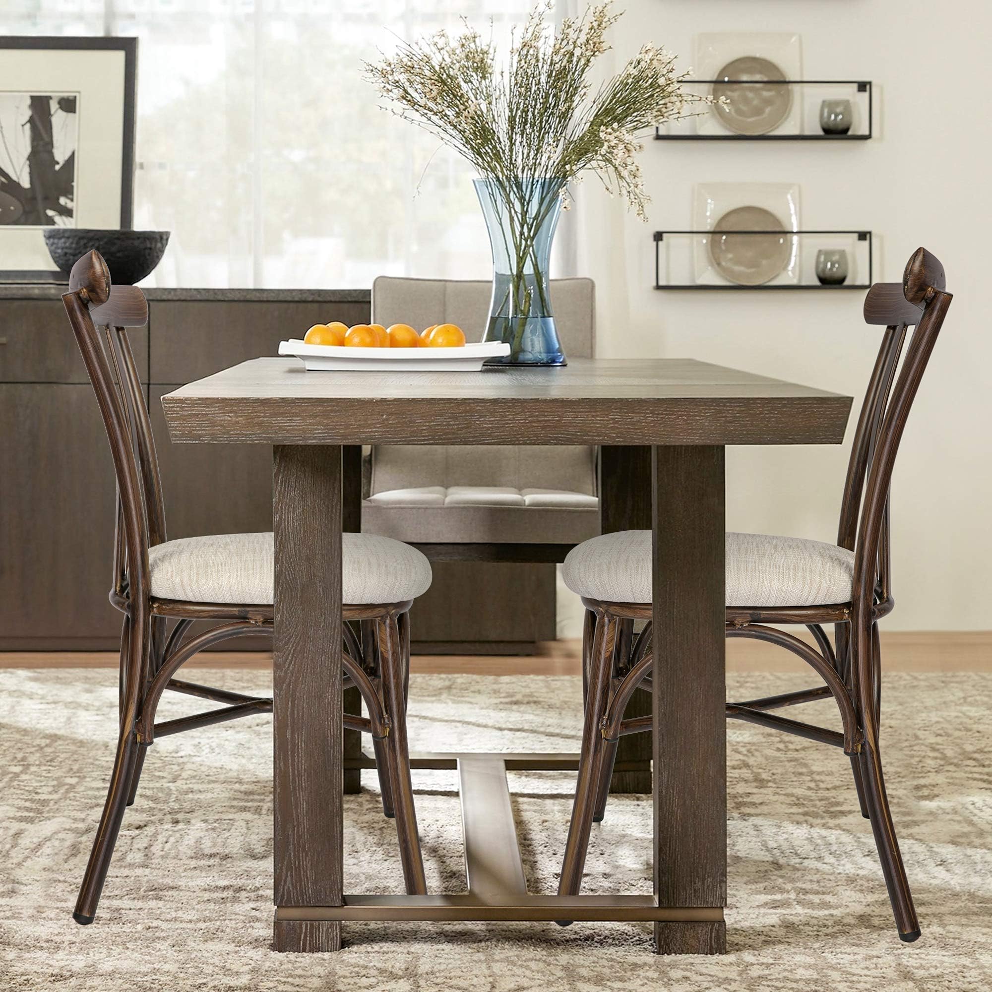Modern Dining Chair Set of 2 - Upholstered PU Leather Kitchen Chairs with High Back & Aluminum Frame for Indoor/Outdoor Use - Beige - Perfect for Dining Room, Kitchen, Patio or Restaurant Seating