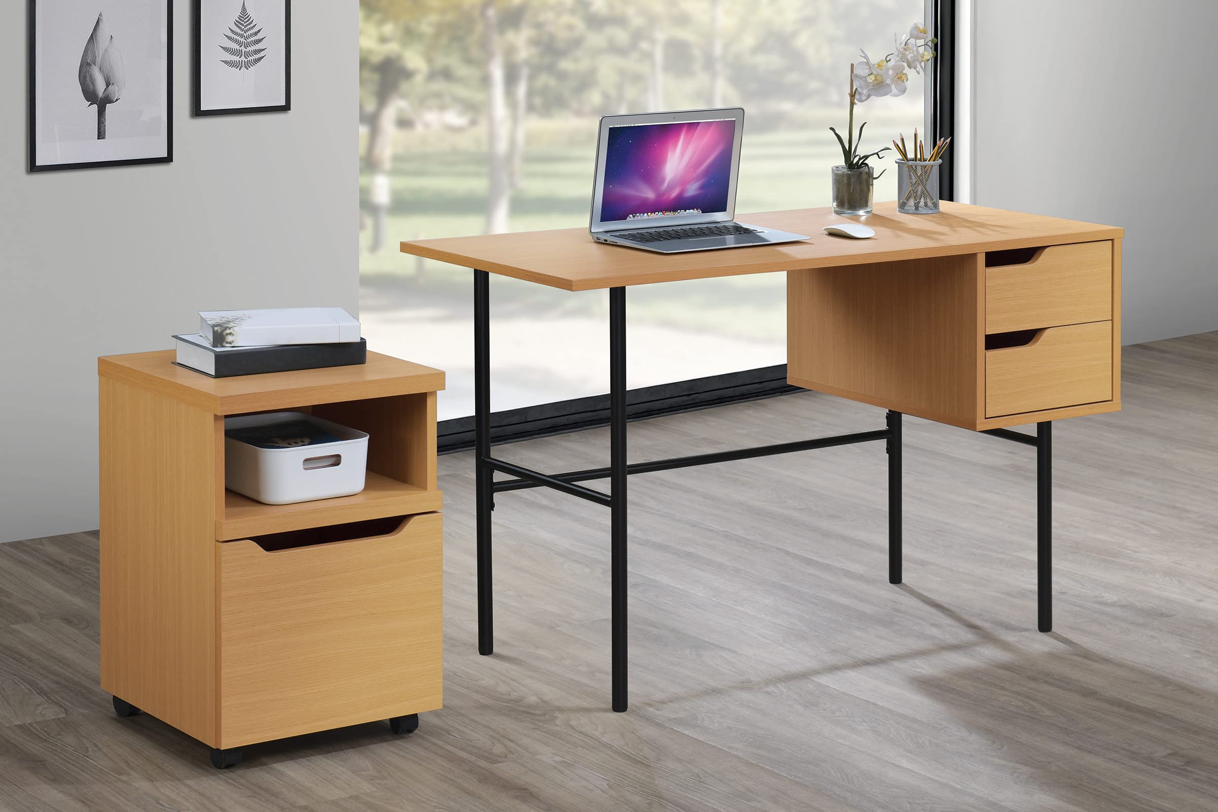 OSP Home Furnishings Denmark Rolling File Cart & Printer Stand with Lockdowel Fastening System, Natural Wood Office Organizer for Home & Workspace Storage Solutions
