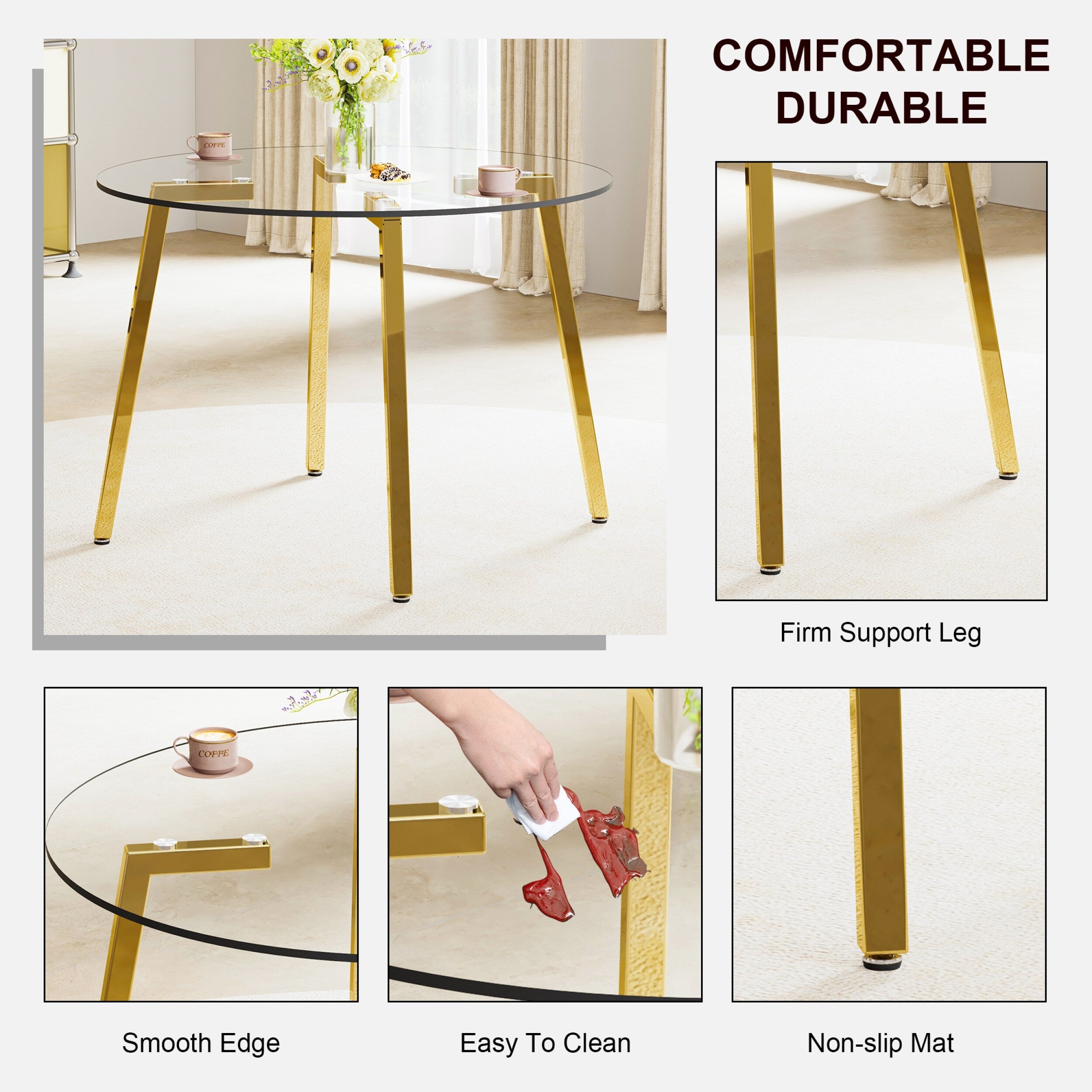 42.01 Inch Round Kitchen Dining Table for 4 - MDF Top with Wood Veneer & Rubberwood Legs - Perfect for Small Spaces, Breakfast Nook, and Cozy Family Meals