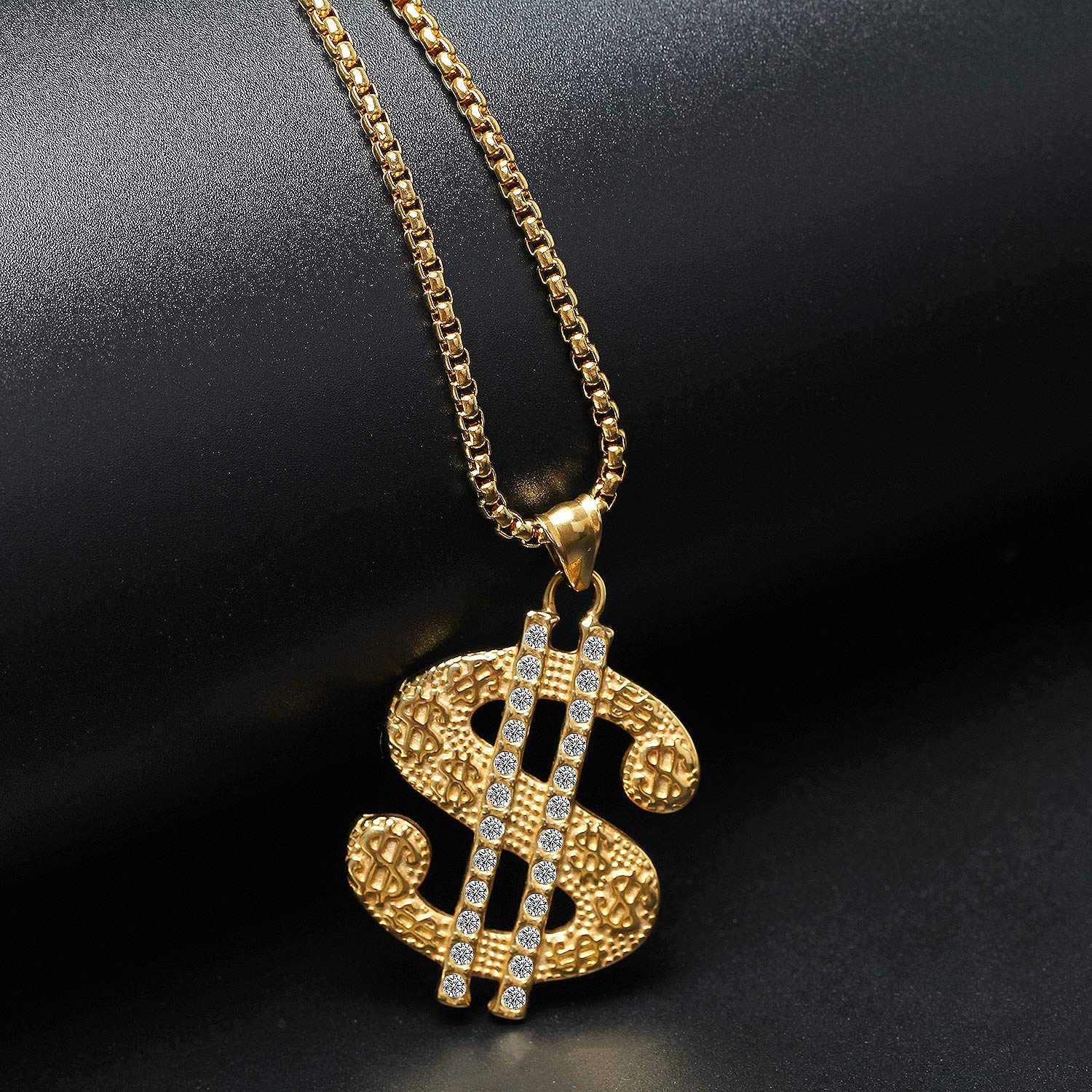 AHIER 18K Gold Plated Dollar Sign Necklace for Men - 30 Inch Rotatable Lion Head Pendant, Hip Hop Chain Jewelry | Perfect for Gifts, Parties & Streetwear Fashion