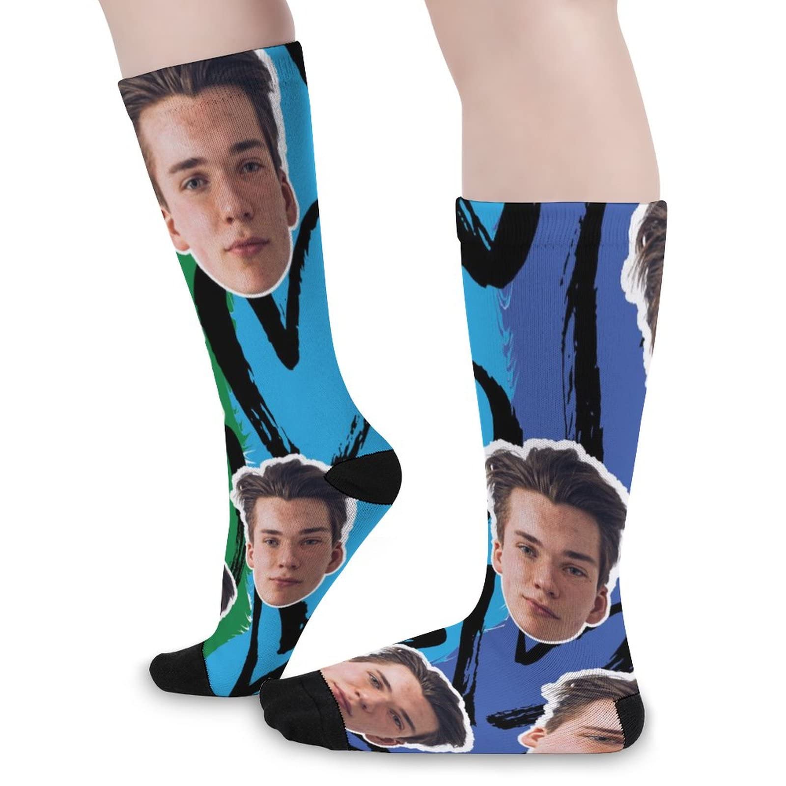Custom Rainbow Heart Face Crew Socks - 6 Pairs Black Toe Athletic Socks for Men & Women - Breathable Moisture-Wicking All-Season Performance Socks - Perfect for Running, Gym, Sports & Daily Wear