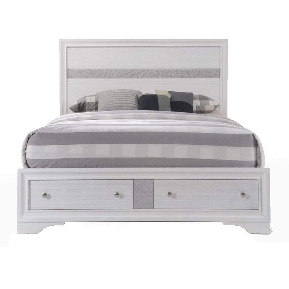 Solid Wood Queen Bed Frame with Headboard & Footboard - No Box Spring Needed, Includes 2 Storage Drawers | White Platform Bed for Queen Mattress | Perfect for Master Bedroom, Guest Room & Small Space Furniture