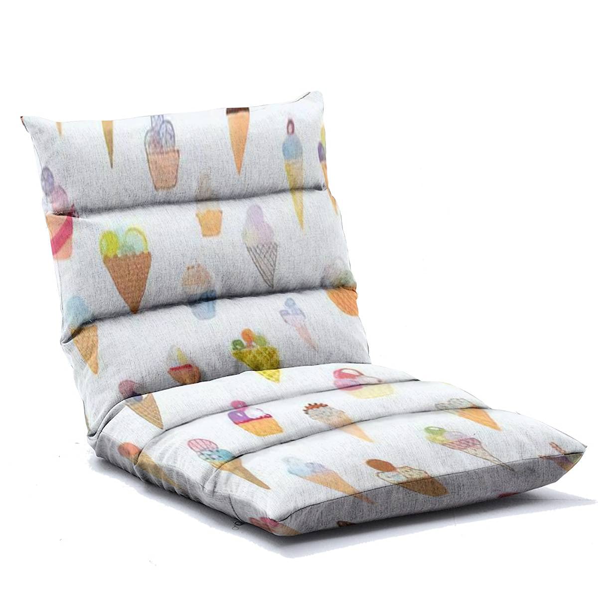 Adjustable 6-Position Memory Foam Floor Lounger with Hand-Drawn Ice Cream Seamless Pattern - Foldable Lounge Chair for Kids & Adults - Perfect for Reading, Watching TV, Gaming and Relaxing at Home