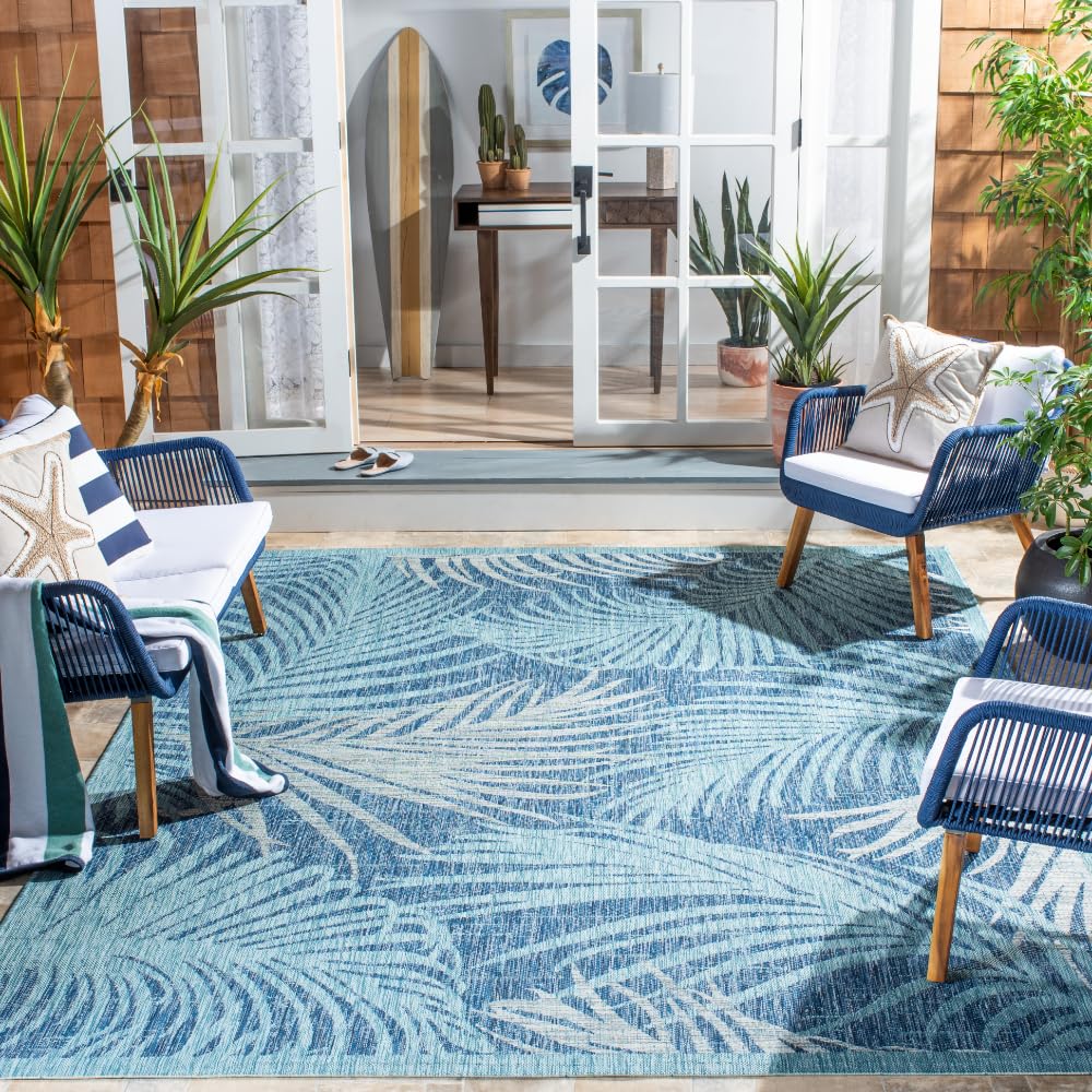 SAFAVIEH Courtyard Collection 8' x 10' Aqua Navy Indoor Outdoor Waterproof Area Rug - Easy to Clean, Perfect for Patio, Backyard, Mudroom & High-Traffic Areas