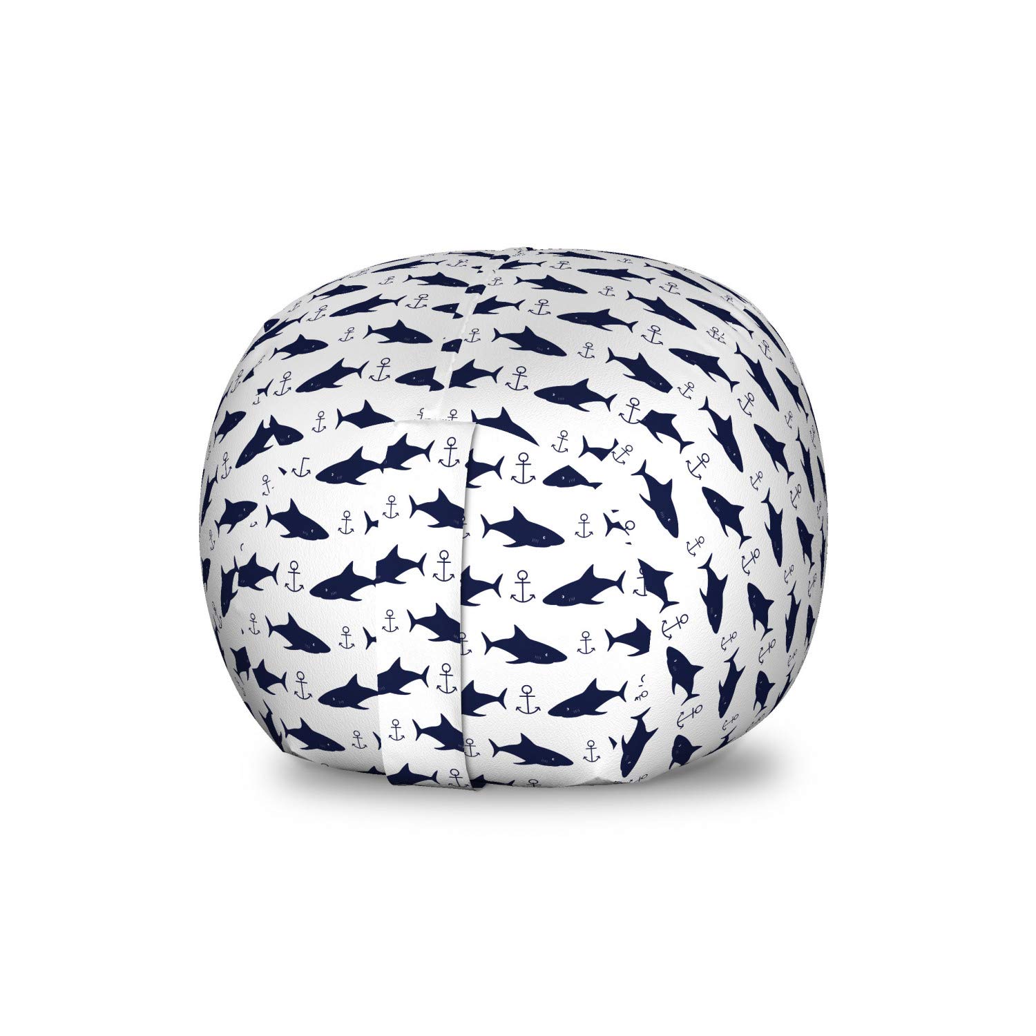 Ambesonne Anchor Storage Toy Bag Chair - Modern Aquatic Pattern with Sharks & Anchors, Washable Stuffed Animal Organizer (Small Size, Indigo/White) - Perfect for Kids' Room, Nursery, Playroom & Beach Toy Storage