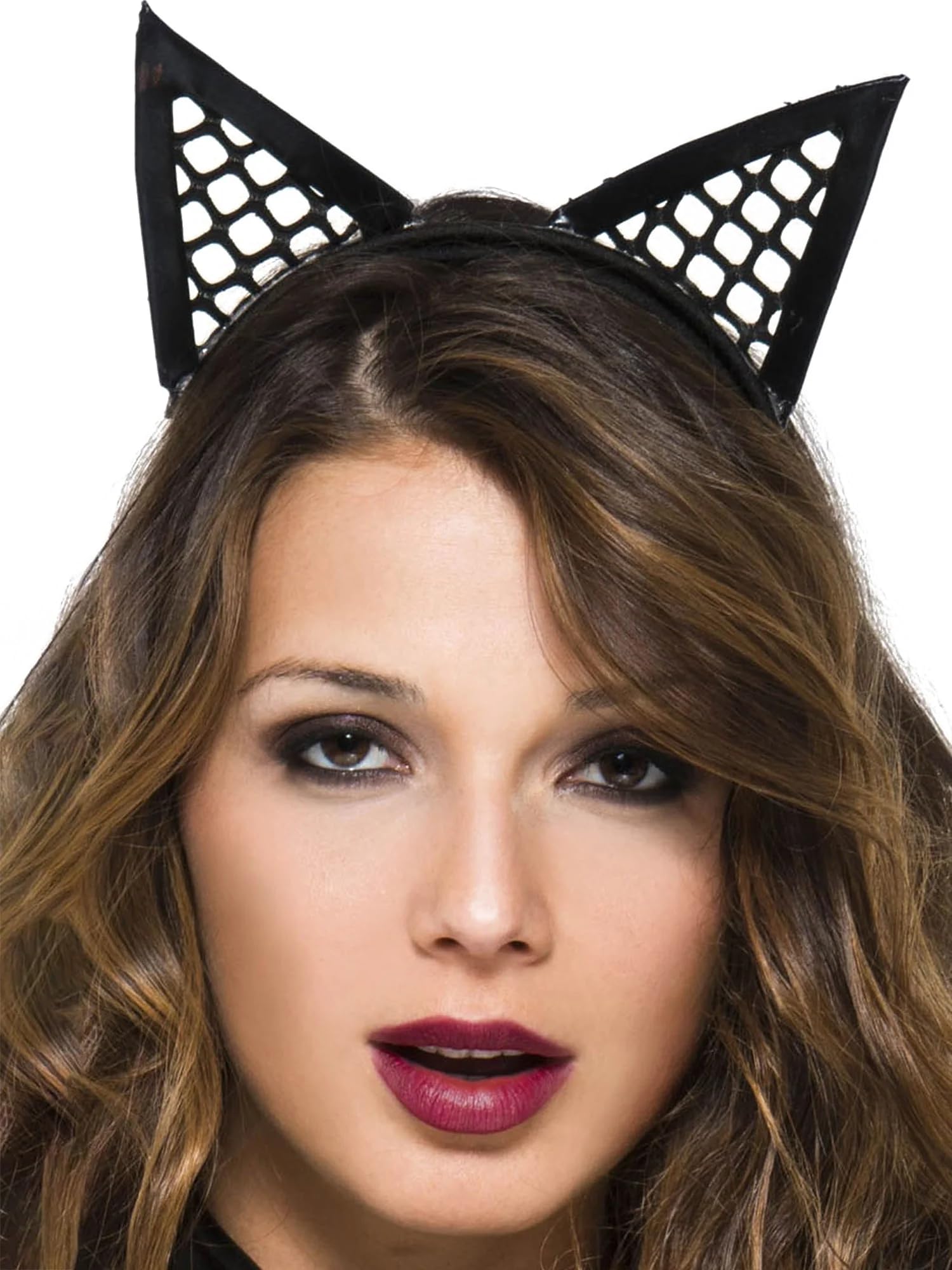 Women's Fishnet Cat Ears Headband - Cute Halloween Costume Accessory for Cosplay, Parties, and Photo Shoots
