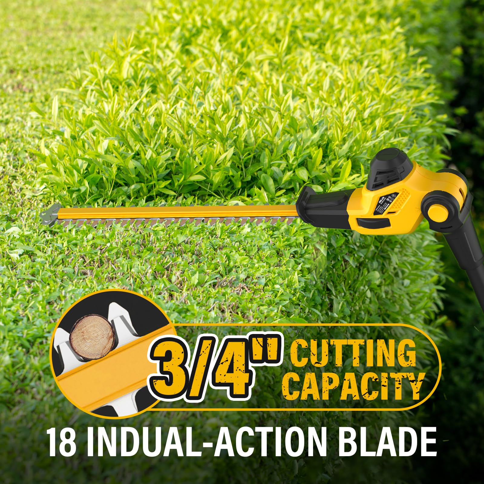 Cordless Pole Hedge Trimmer with 9-Feet Reach & Extension Pole - 20-Inch Cutting Capacity, Multi-Angle Adjustment, Includes 2.0Ah Battery & Fast Charger - Perfect for Tall Hedges, Tree Branches, and Hard-to-Reach Landscaping