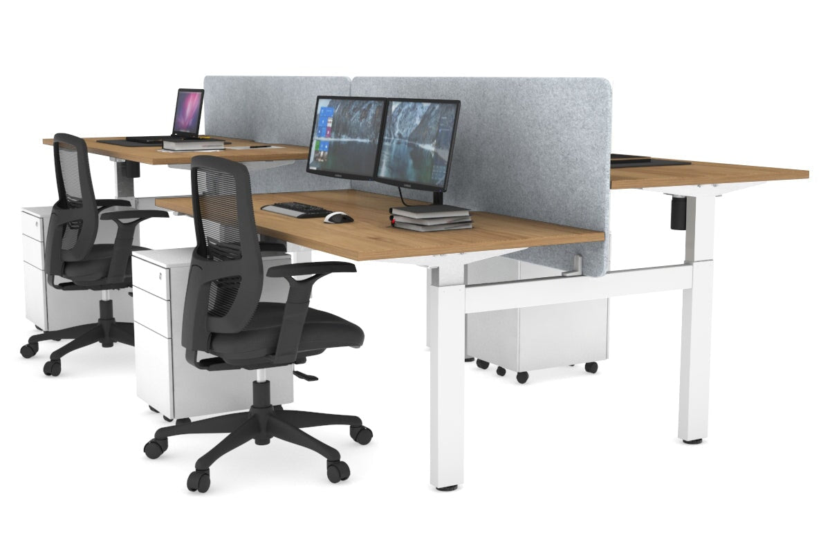 Adjustable 4-Person H Bench Workstation - White Frame (1400L x 800W) | Ergonomic Office Desk for Team Collaboration & Workspace Efficiency